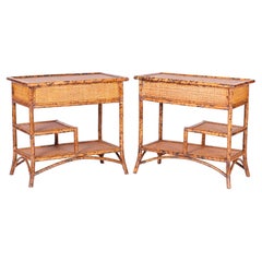 Pair of Multitiered Faux Burnt Bamboo Stands