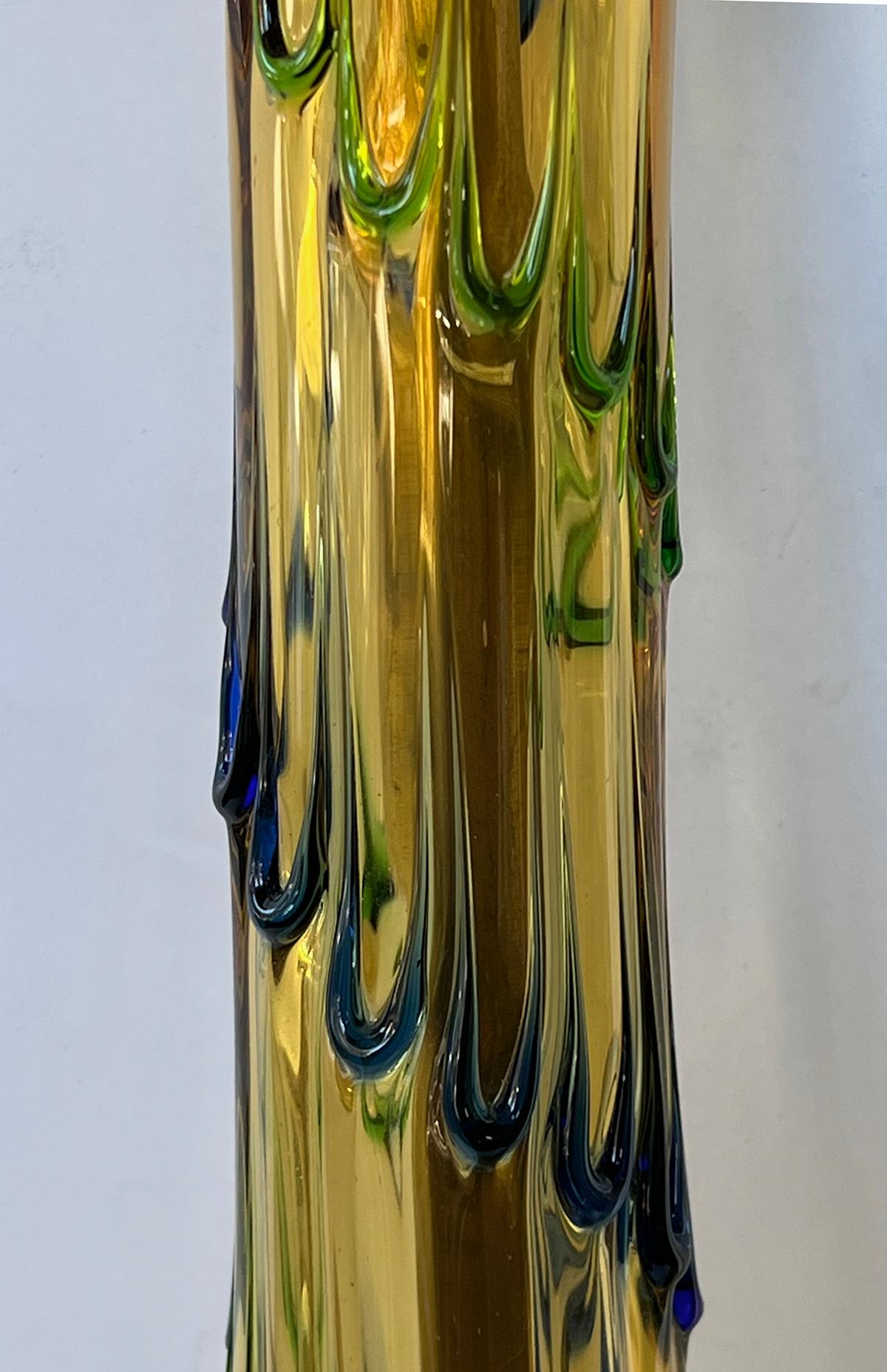 Italian Pair of Murano 1960's Thumb-print Drip Pattern Art Glass Lamps For Sale