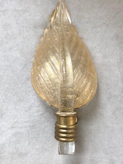 Pair of Murano 24-Karat Gold Flaked Cristal Glass Plume Leaf by Segusso, 1950s
