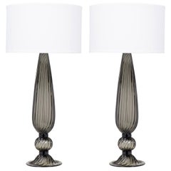 Pair of Murano "Acciaio" Blown Glass Lamps