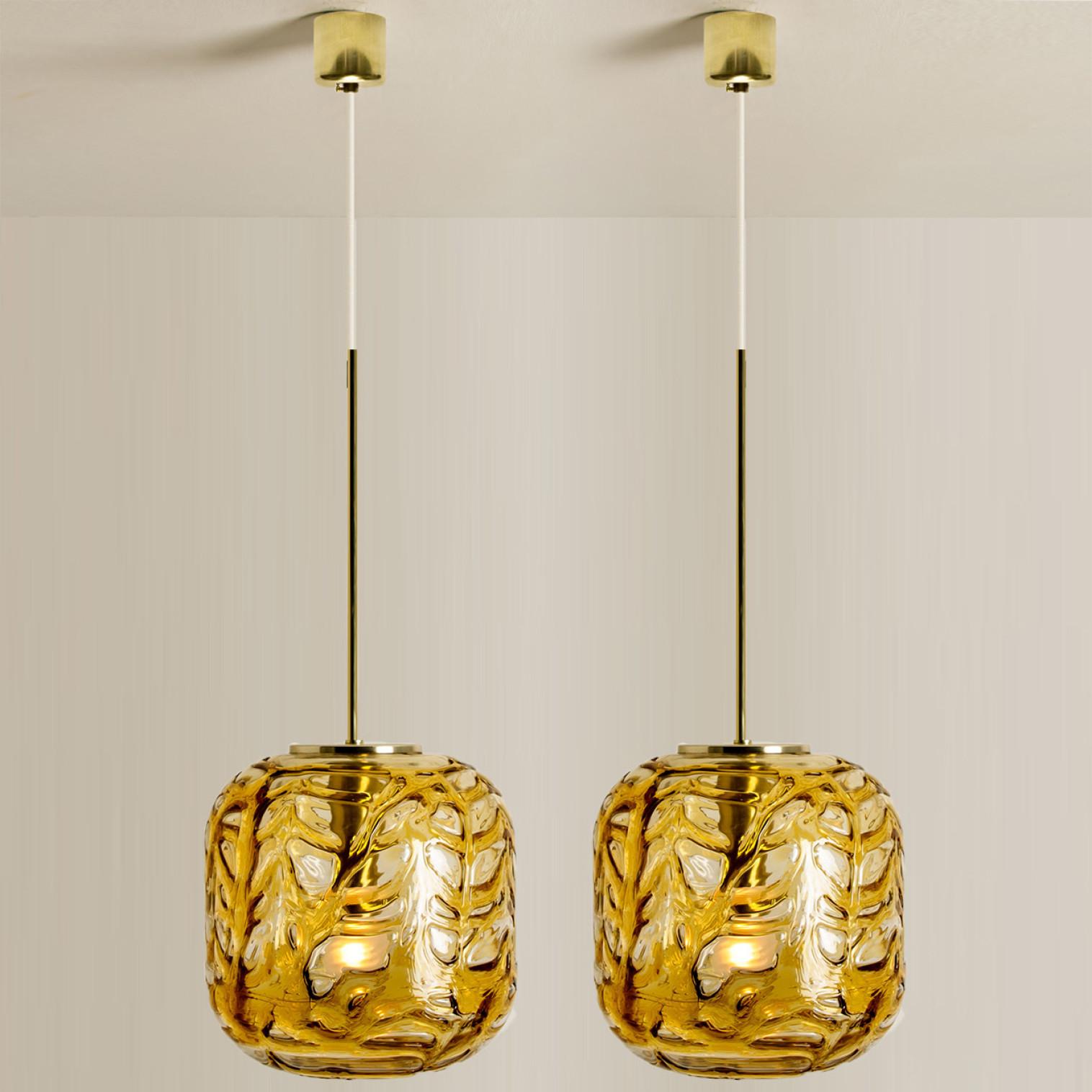 Pair of Murano Amber Clear Glass Doria Pendant Lights, 1960s 2