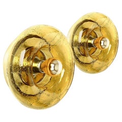 Pair of Murano Amber Glass Flush Mounts or Wall Lights, 1970s
