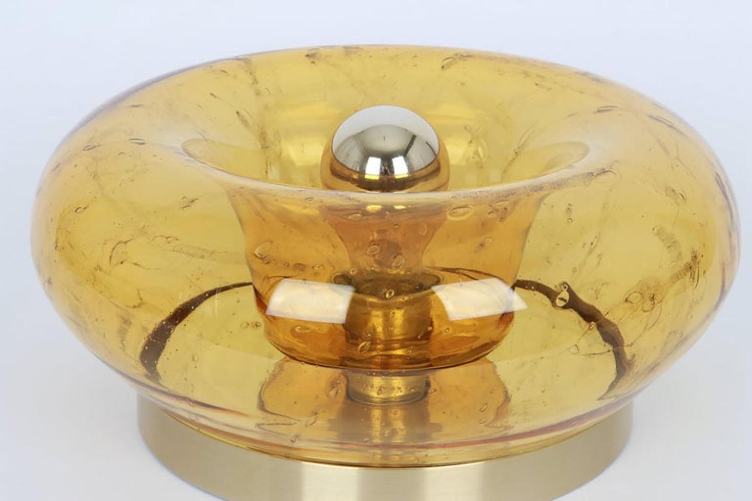 Pair of Murano Amber Glass Flushmounts or Wall Lights, 1970s In Good Condition For Sale In Rijssen, NL