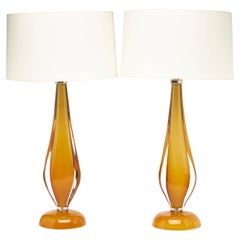 Pair of Murano Amber Glass "Sommerso" Lamps by Archemide Seguso