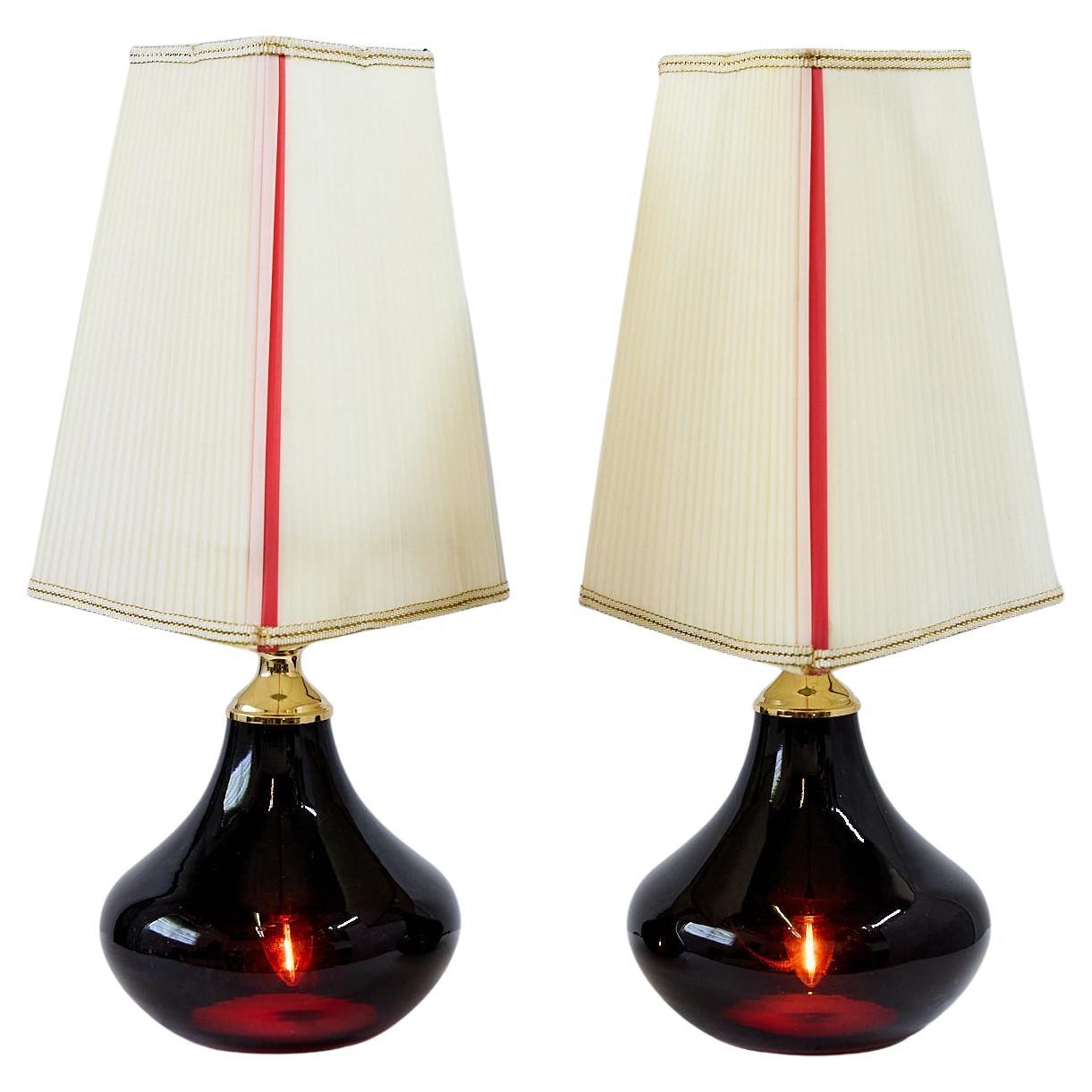 Pair of Murano Amethyst Glass Lamps With Custom Lampshades, Italy