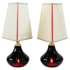 Pair of Murano Amethyst Glass Lamps With Custom Lampshades, Italy