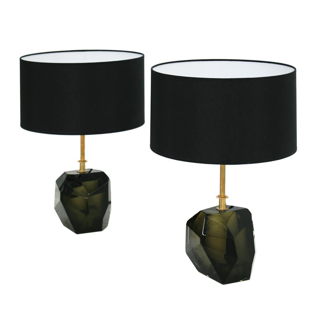 Mid-Century Modern Pair of Murano and Brass Italian Table Lamps