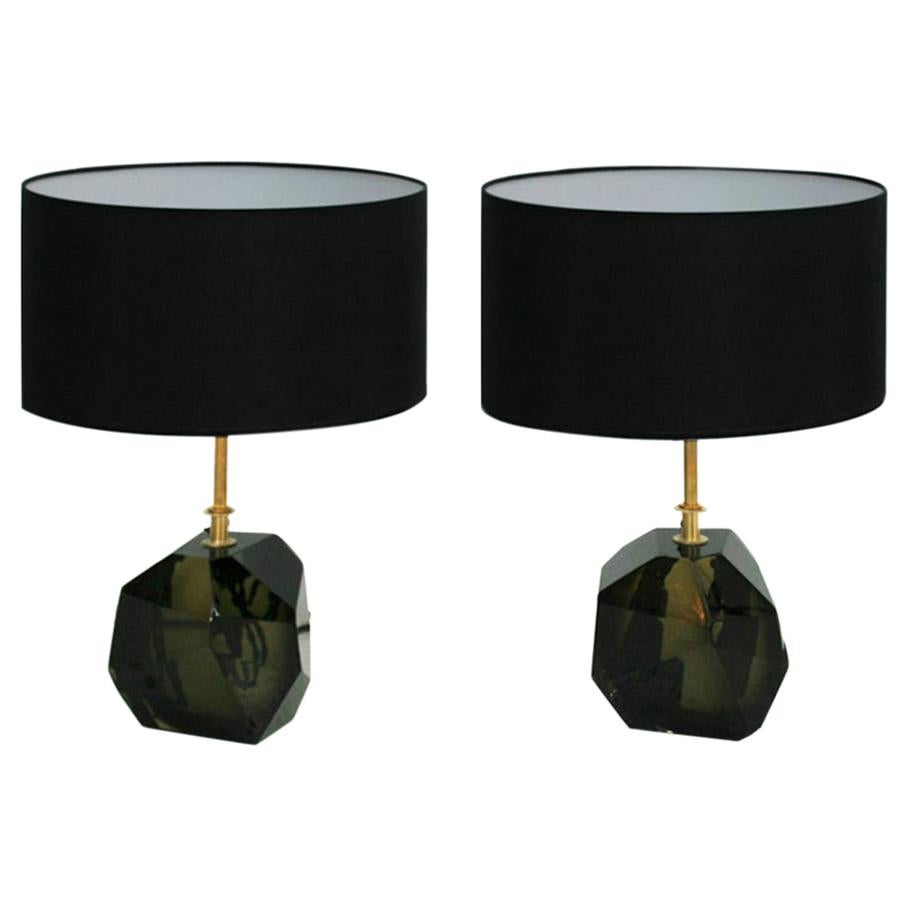Pair of Murano and Brass Italian Table Lamps