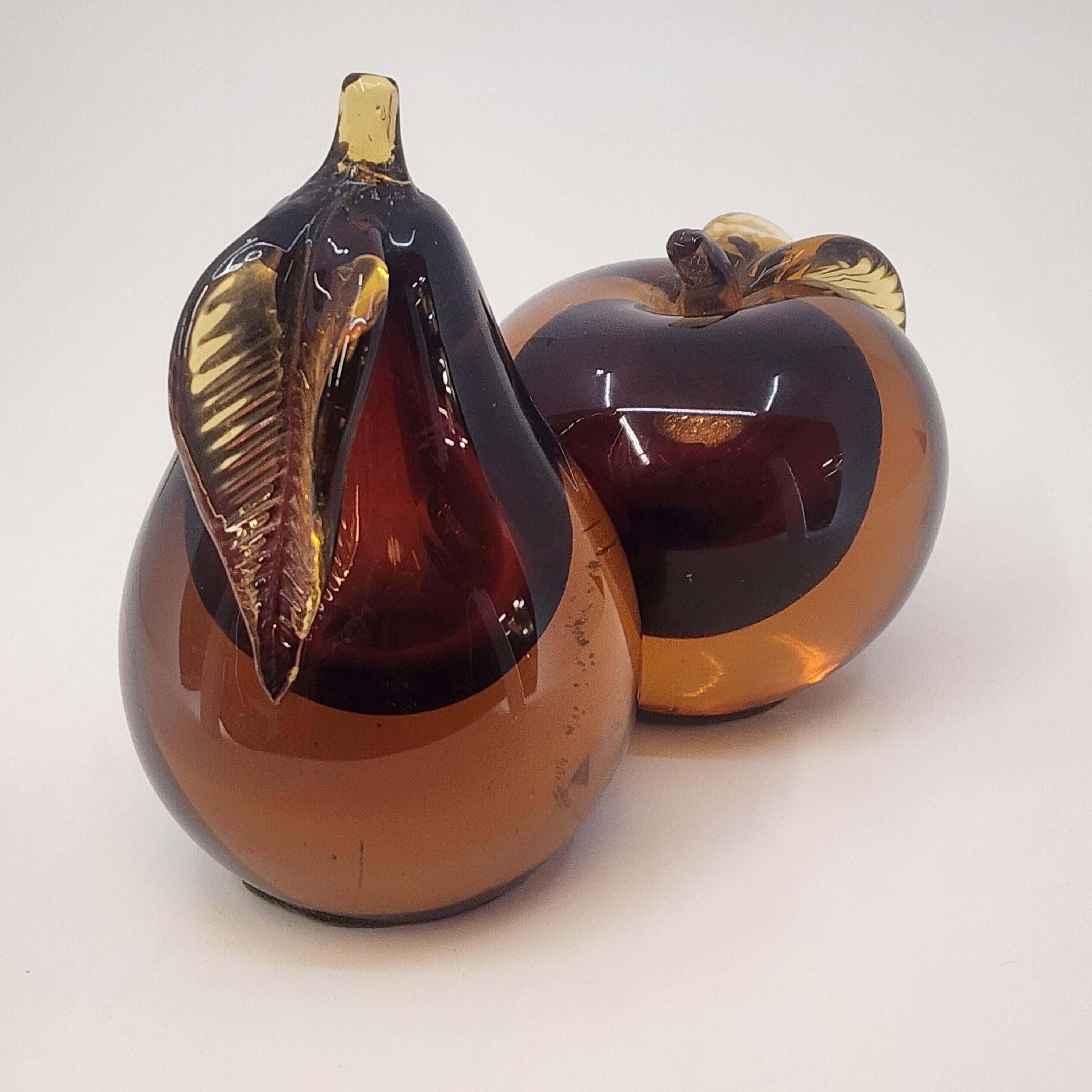 Mid-Century Modern Pair Of Murano Apple and Pear Bookends by Barbini