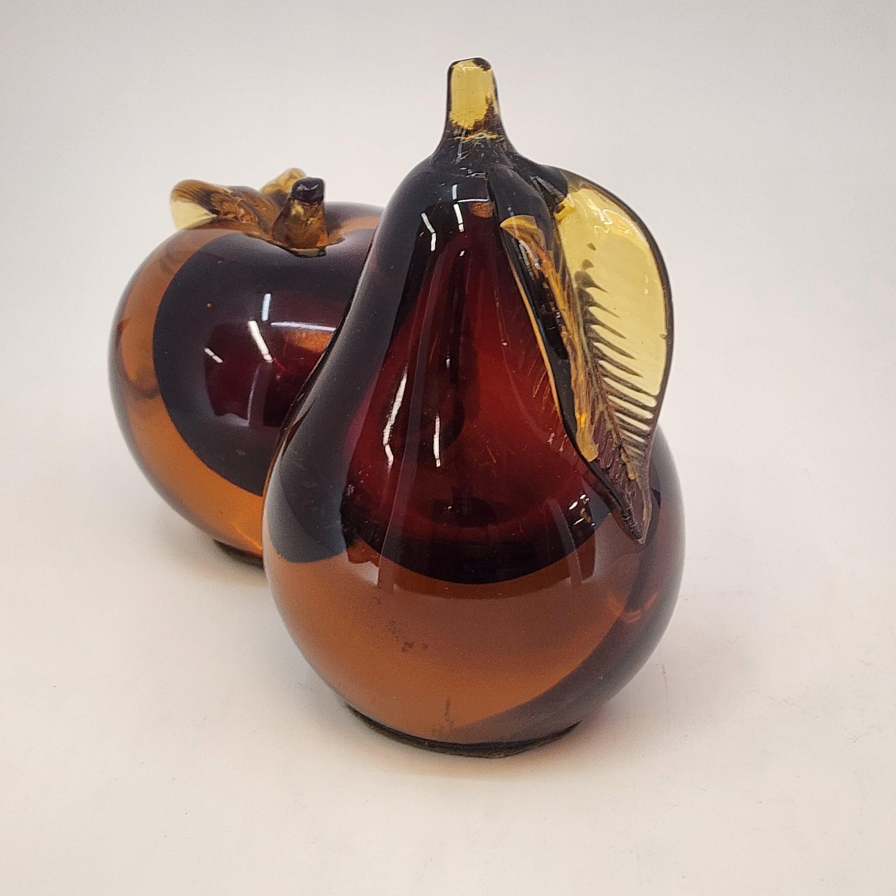 Italian Pair Of Murano Apple and Pear Bookends by Barbini
