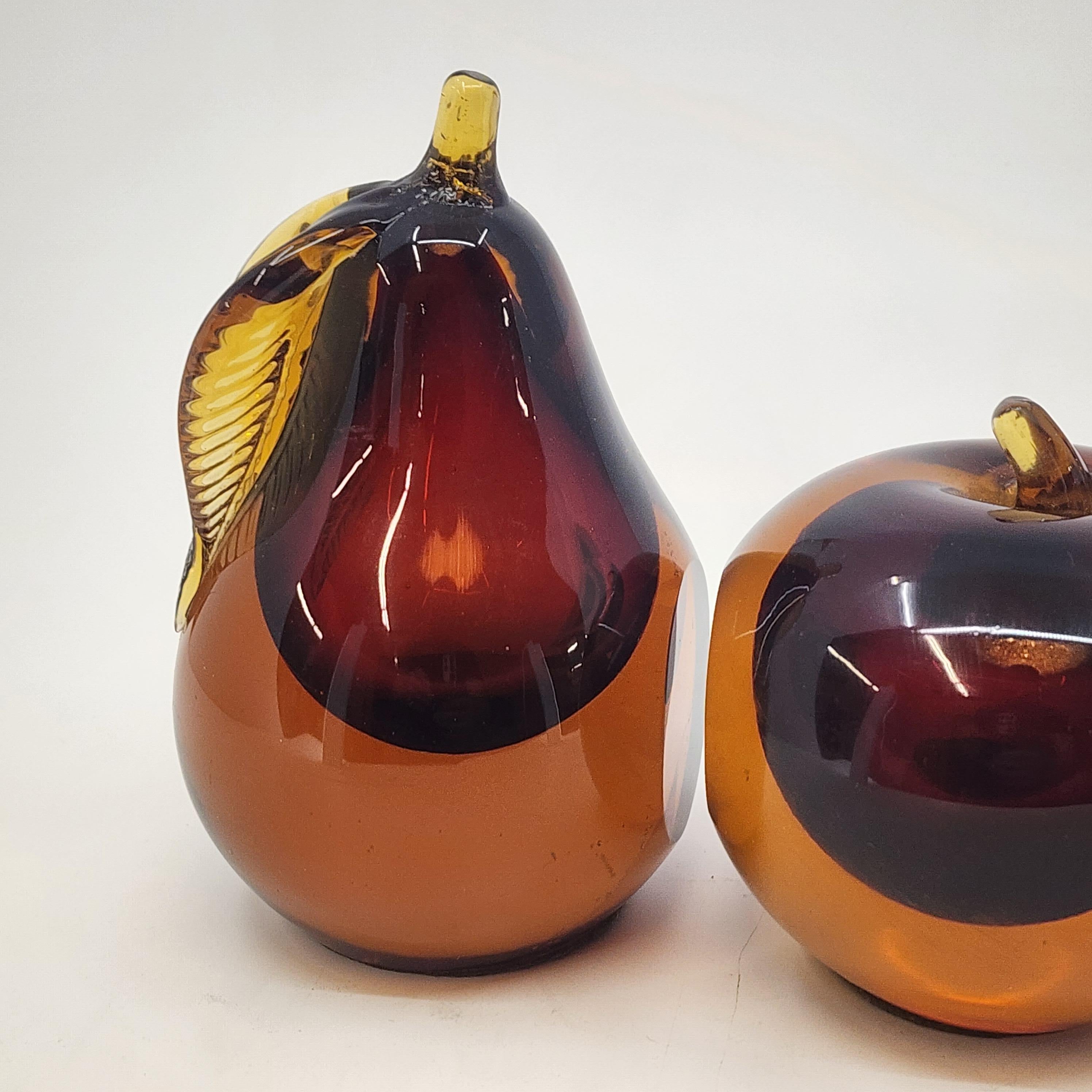 Murano Glass Pair Of Murano Apple and Pear Bookends by Barbini