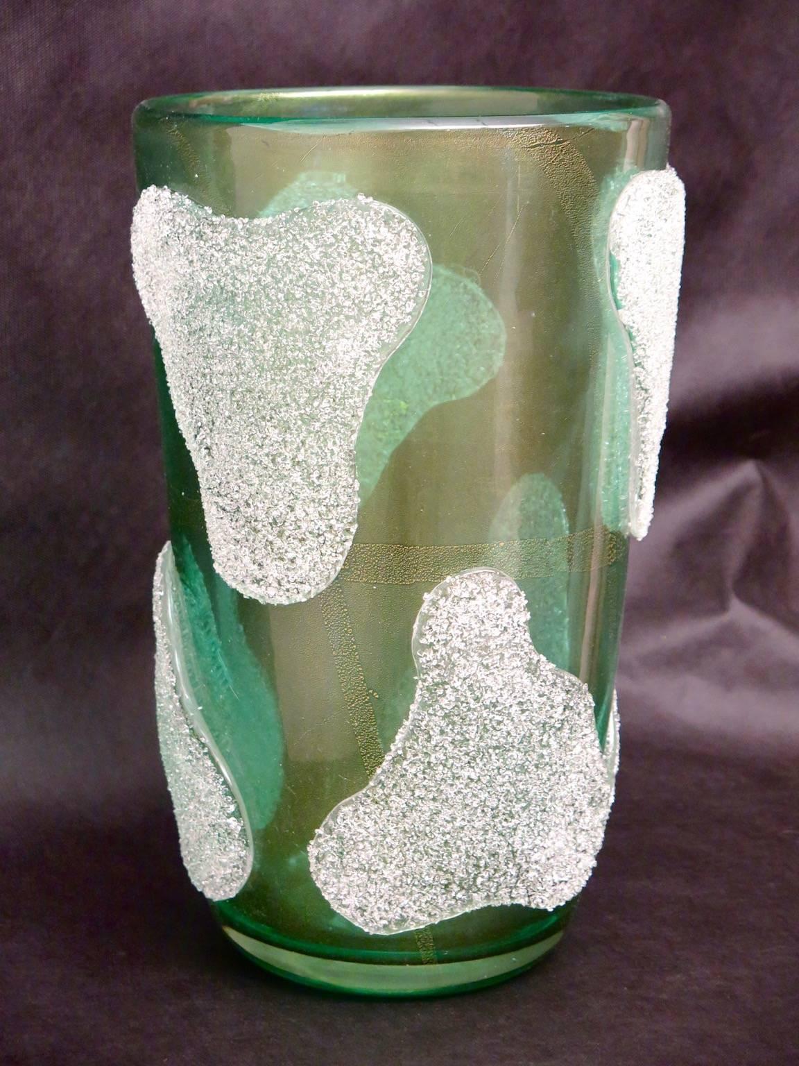 Pair of Murano Art Glass Green and White Vases, 1980 2