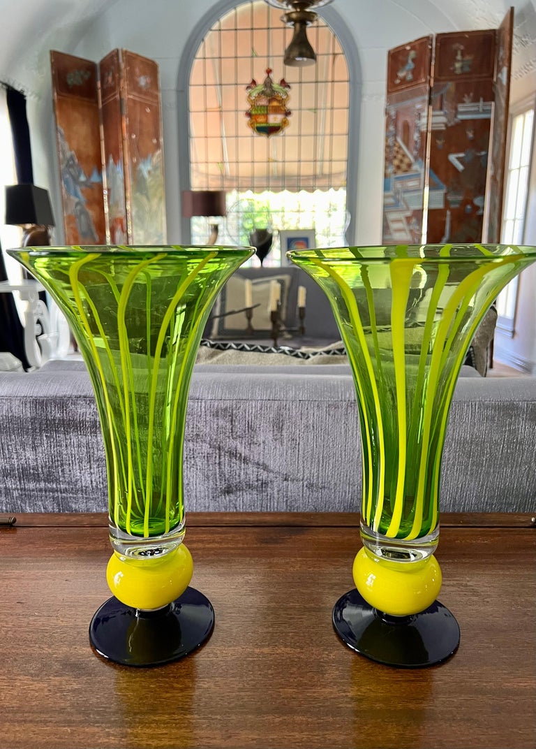 Pair of Murano Art Glass Trumpet Vases For Sale 4