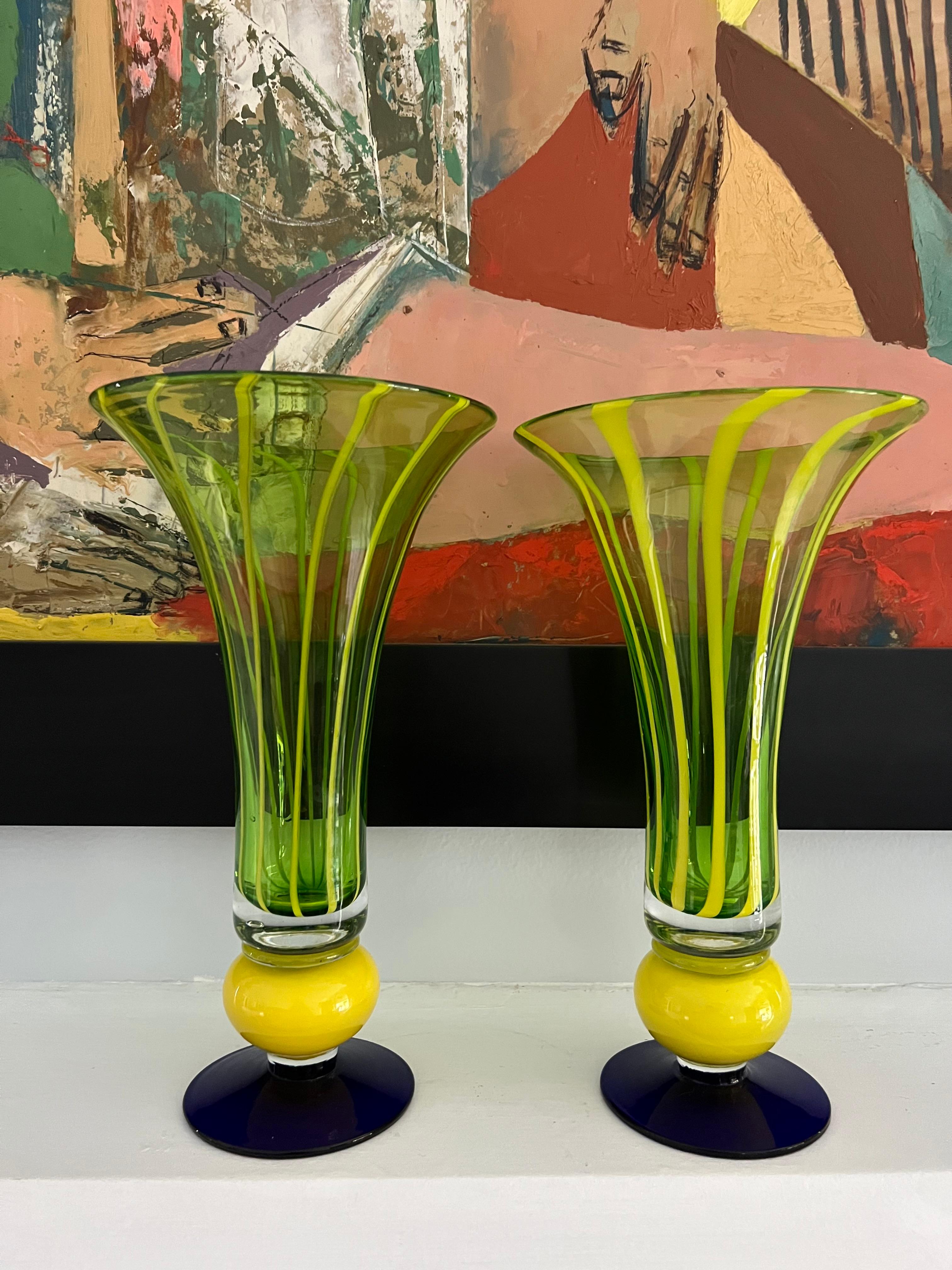 Pair of Murano Art Glass Trumpet Vases For Sale 3