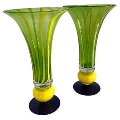 Pair of Murano Art Glass Trumpet Vases