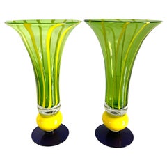 Vintage Pair of Murano Art Glass Trumpet Vases