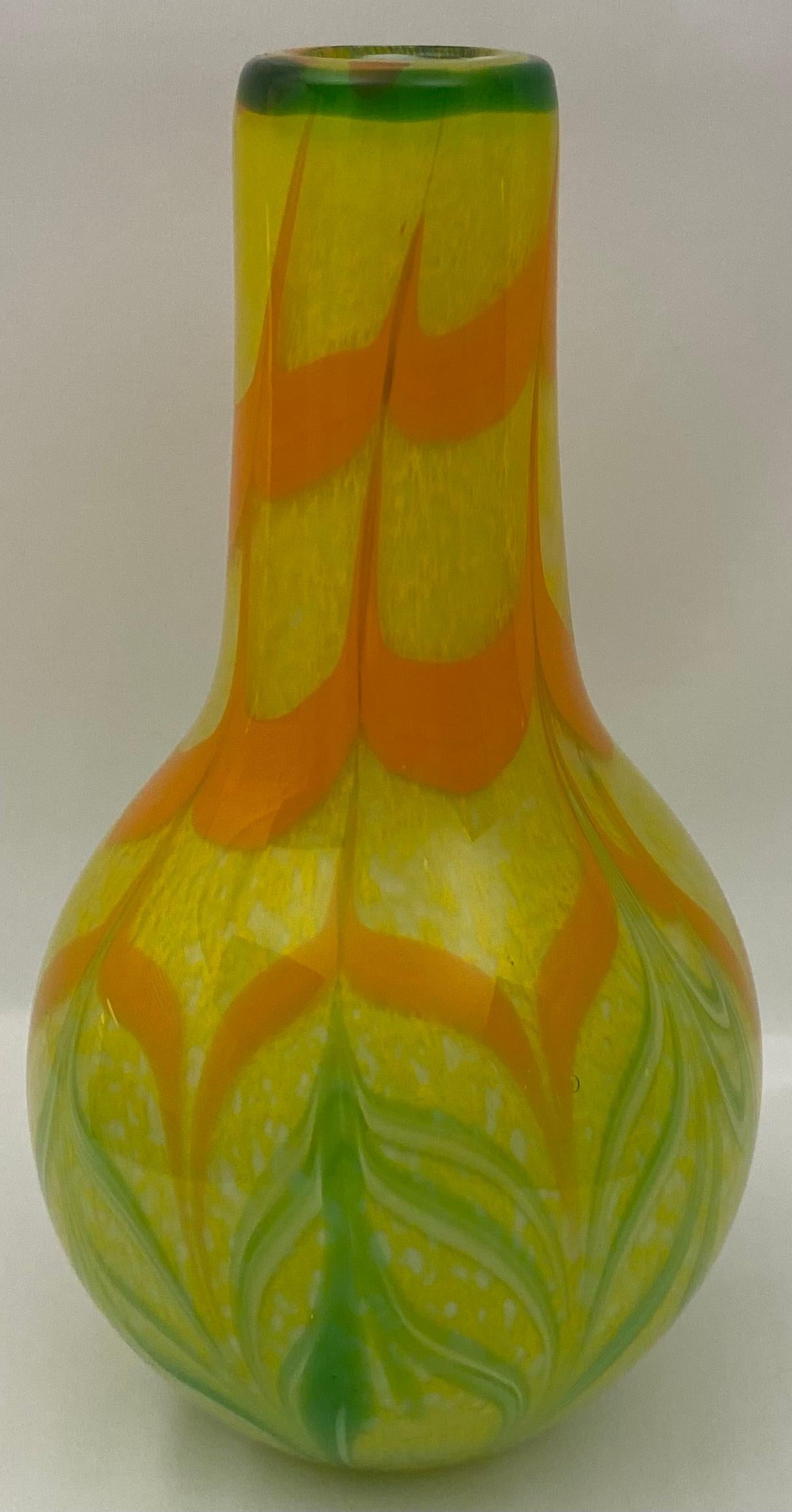 Glazed Pair of Murano Art Glass Vases, Mid Century Multi-colored Decorative Vases For Sale