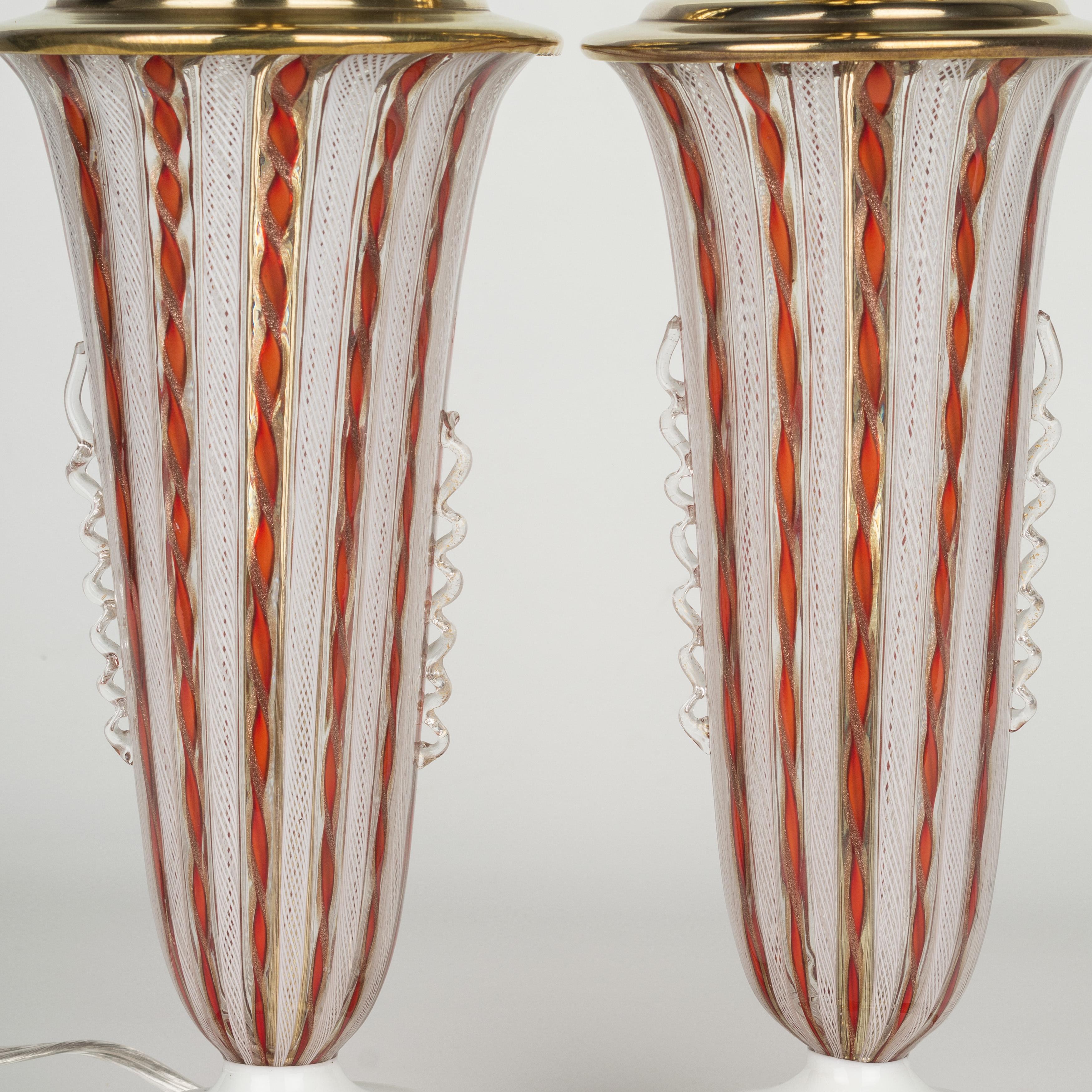 Pair of Murano AVEM Latticino Glass Lamps 3
