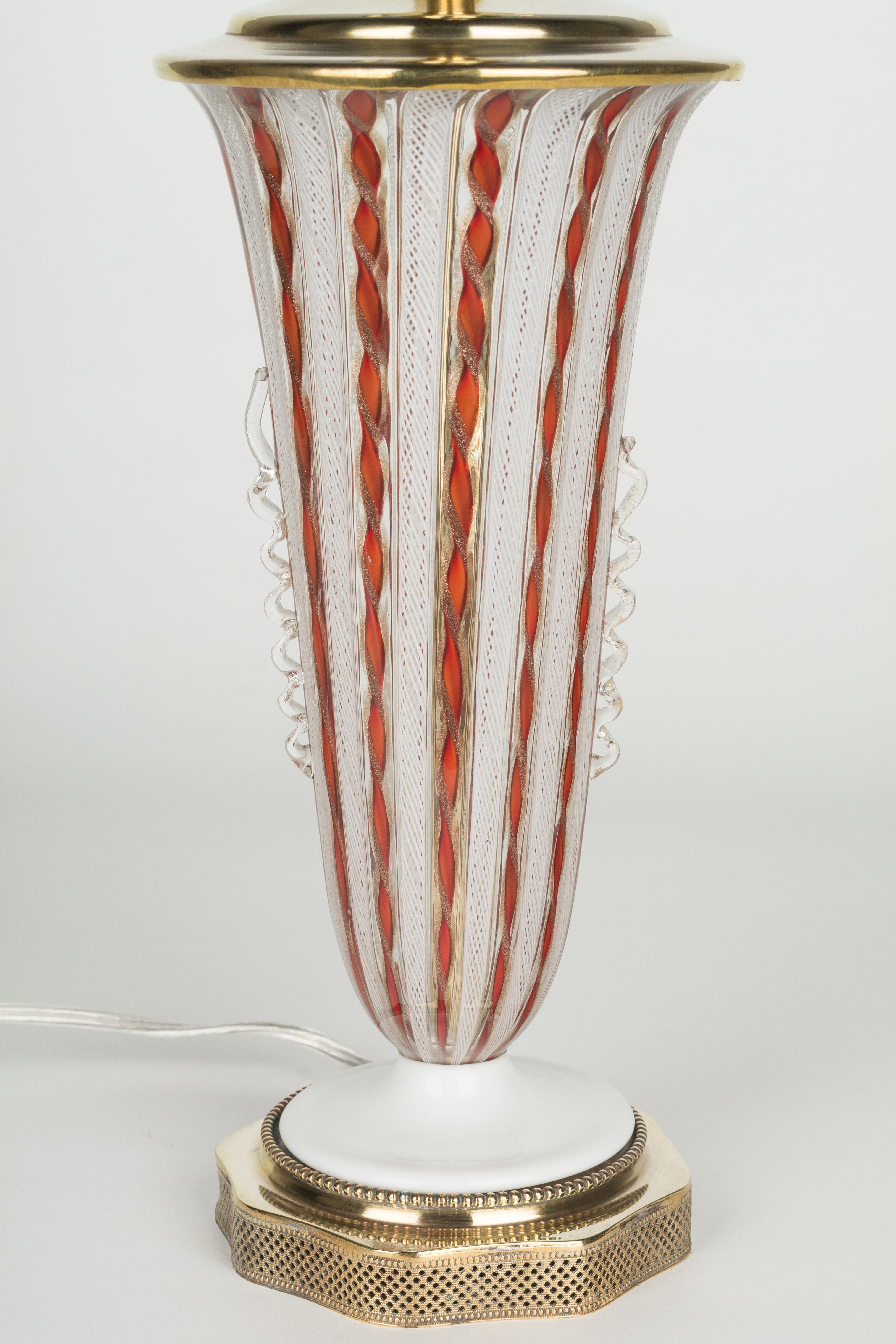 Pair of Murano AVEM Latticino Glass Lamps 5
