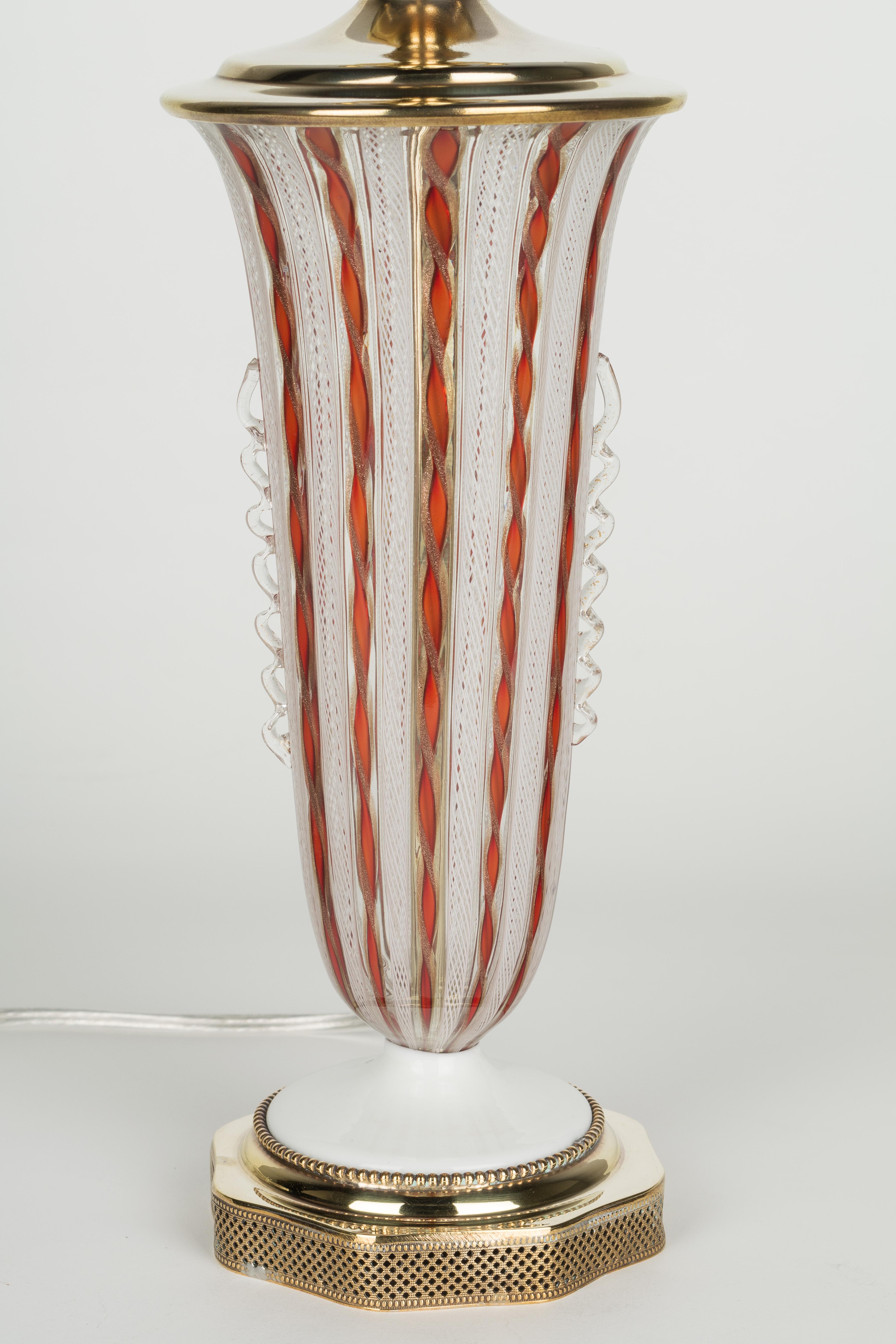 Pair of Murano AVEM Latticino Glass Lamps 7