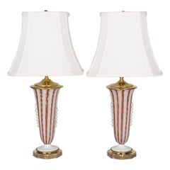 Vintage Pair of Murano AVEM Latticino Glass Lamps