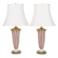 Pair of Murano AVEM Latticino Glass Lamps
