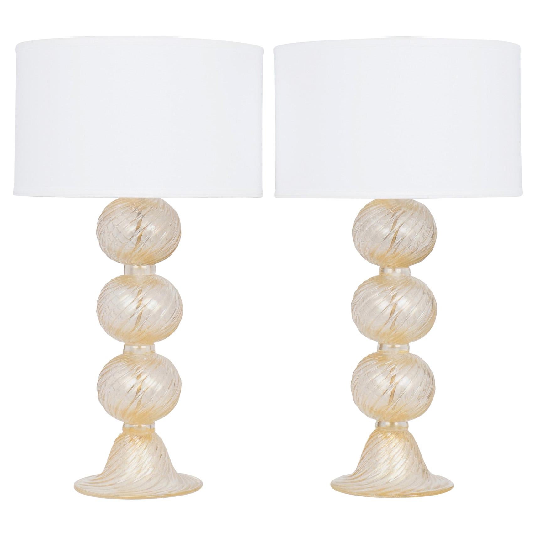 Pair of Murano "Avventurina" Glass Lamps For Sale