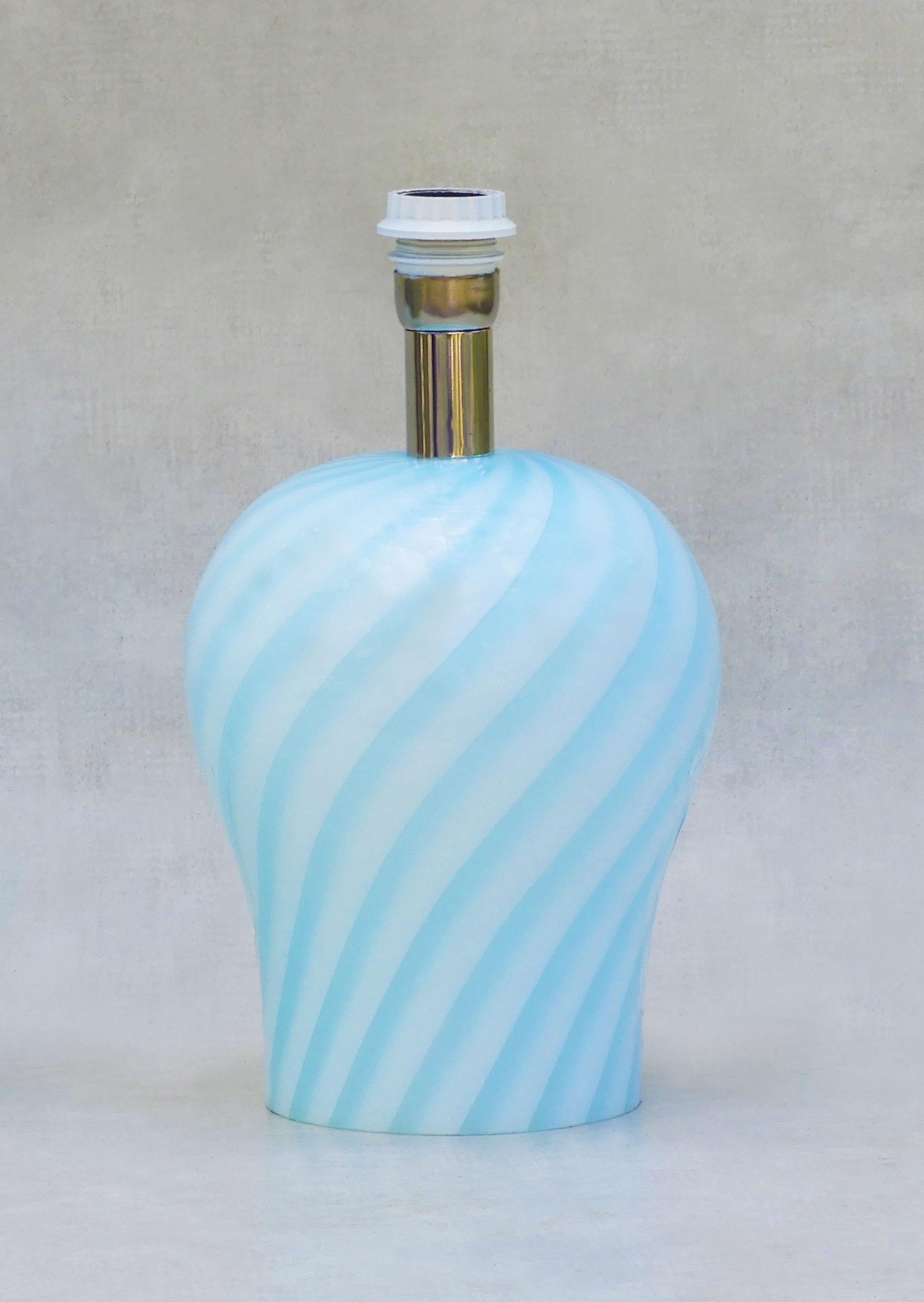 Art Glass Pair of Murano Baby Blue Swirl Glass Lamps C1970 Italy For Sale