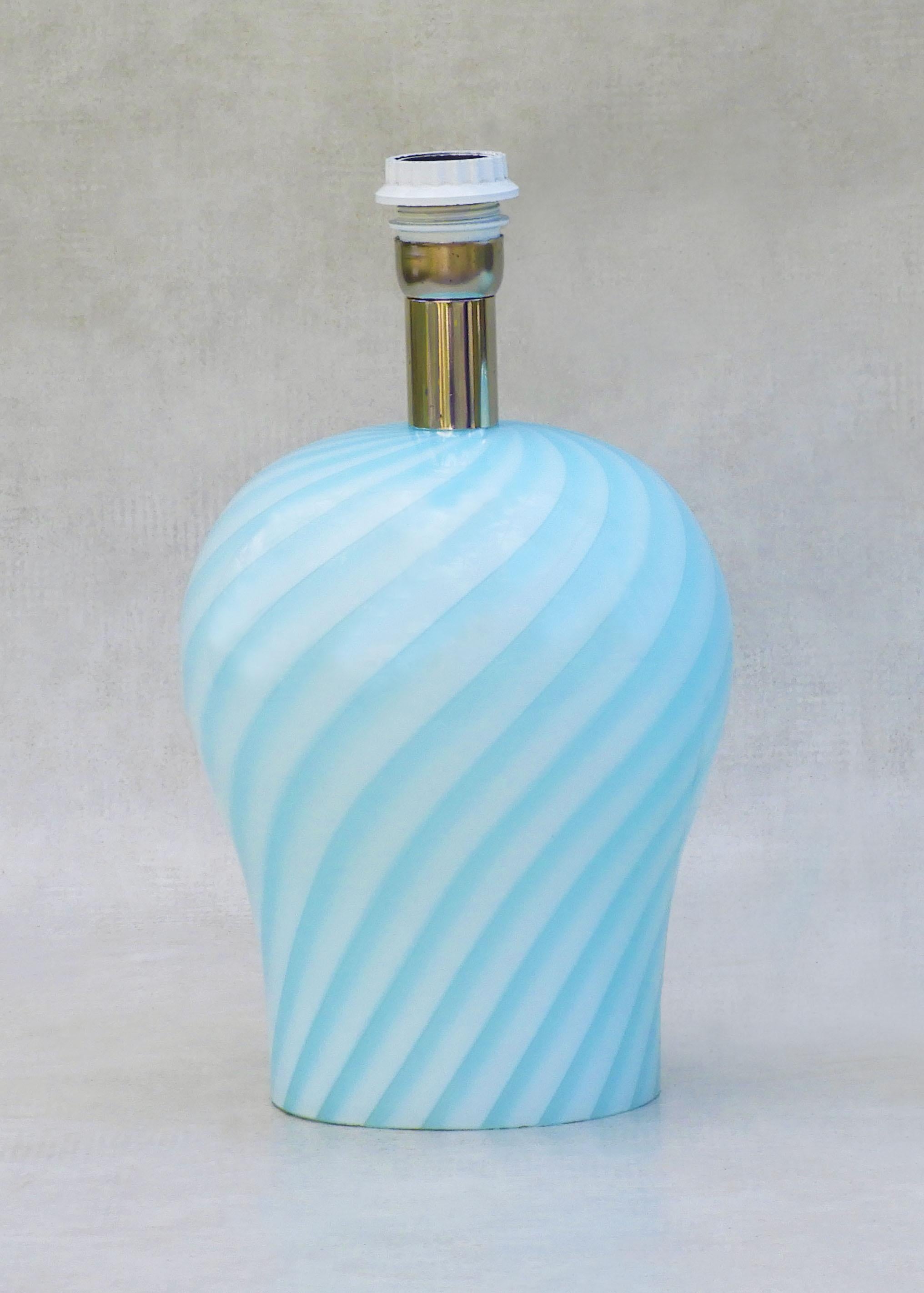 Pair of Murano Baby Blue Swirl Glass Lamps C1970 Italy For Sale 1