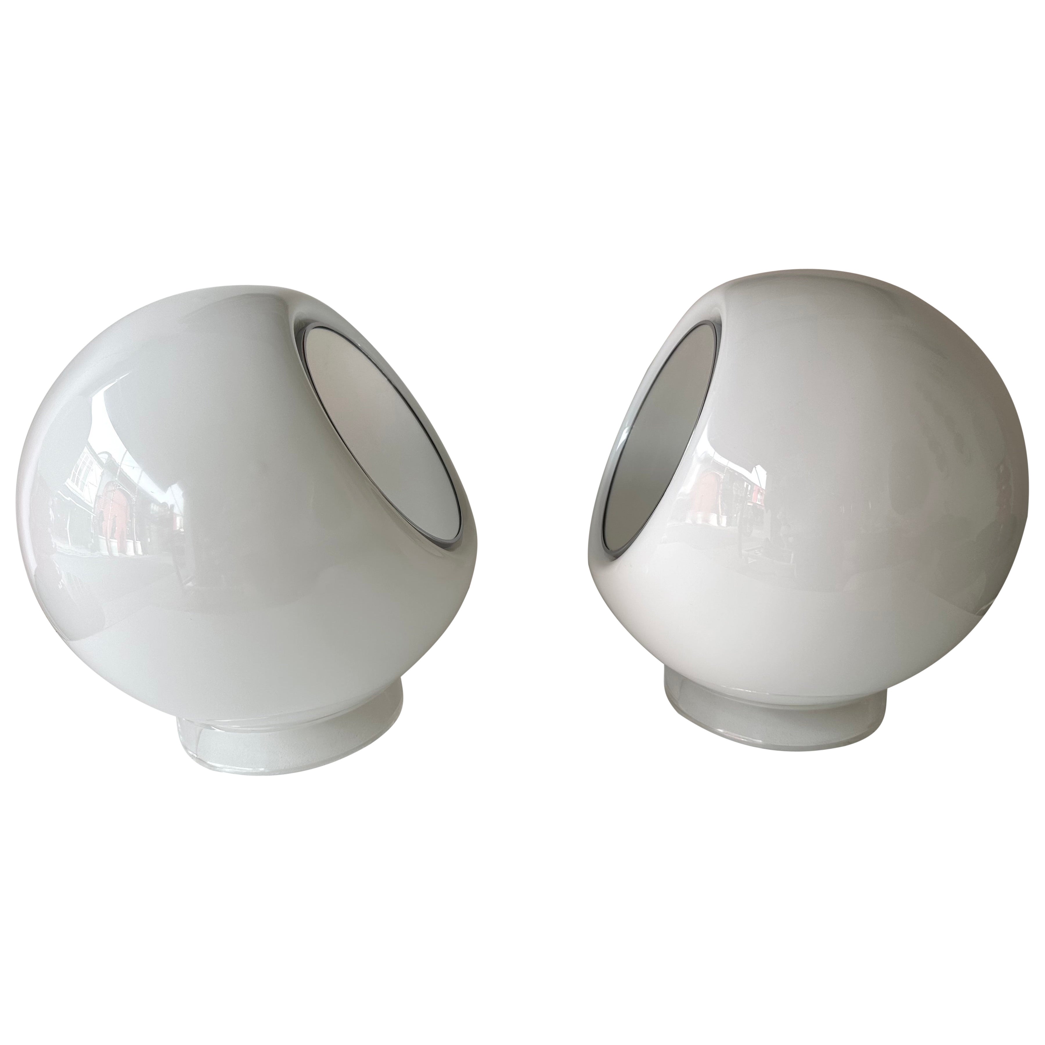 Pair of Murano Ball Glass Lamps Elios by Giusto Toso for Leucos, Italy, 1970s