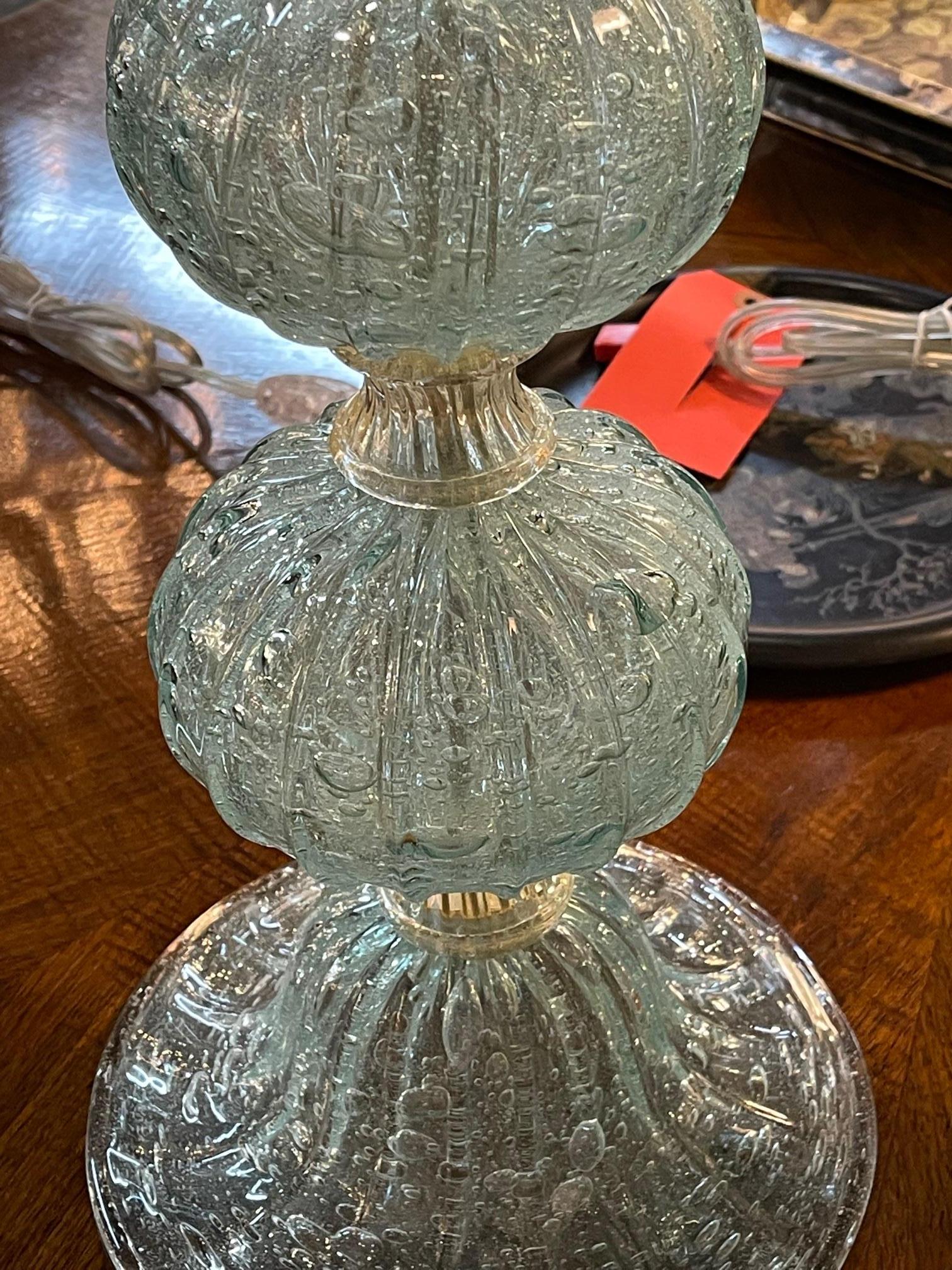 Blown Glass Pair of Murano Ball Lamps For Sale