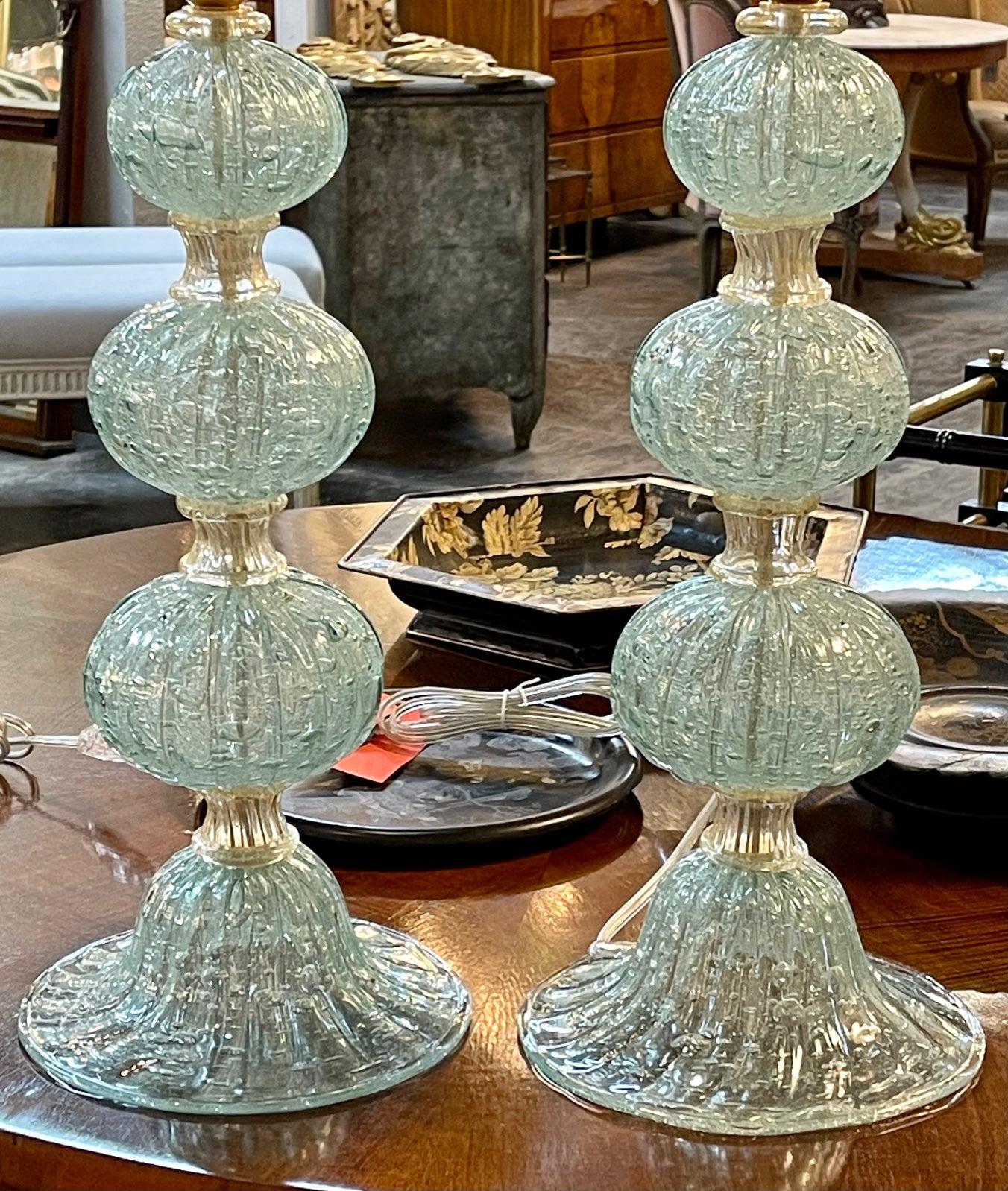Pair of Murano Ball Lamps For Sale 2