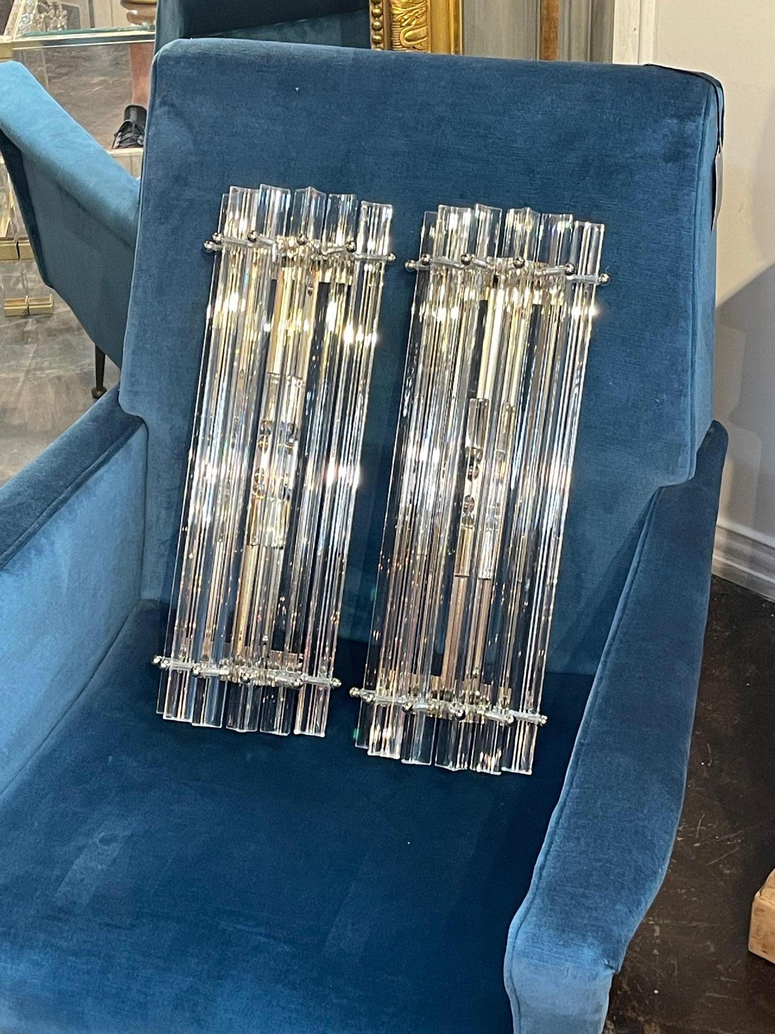 Pair of Murano Barber Style Sconces In Good Condition In Dallas, TX