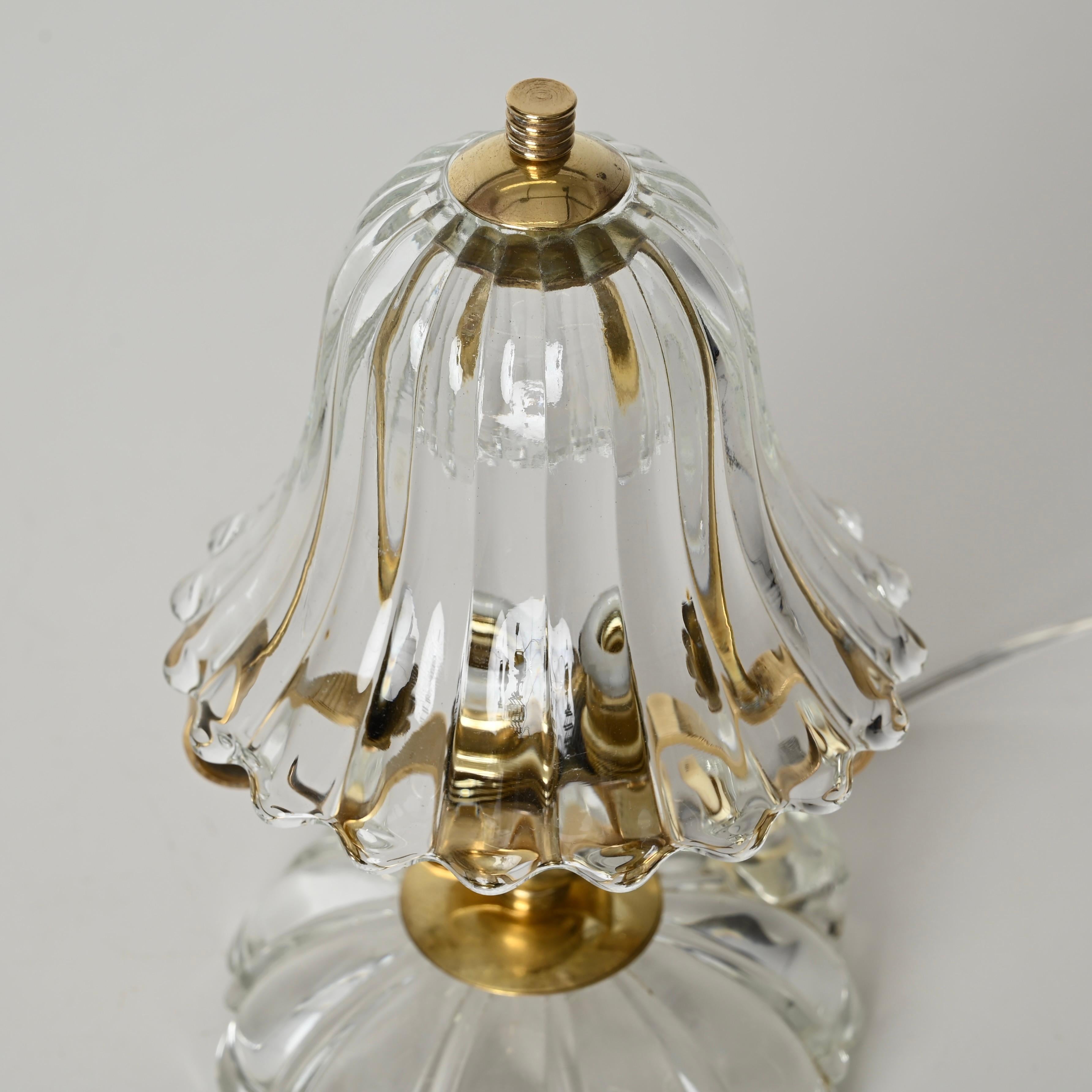 Paar Murano Barovier-Tischlampen „Bell“ aus Glas und Messing, Italien, 1940er Jahre im Angebot 3