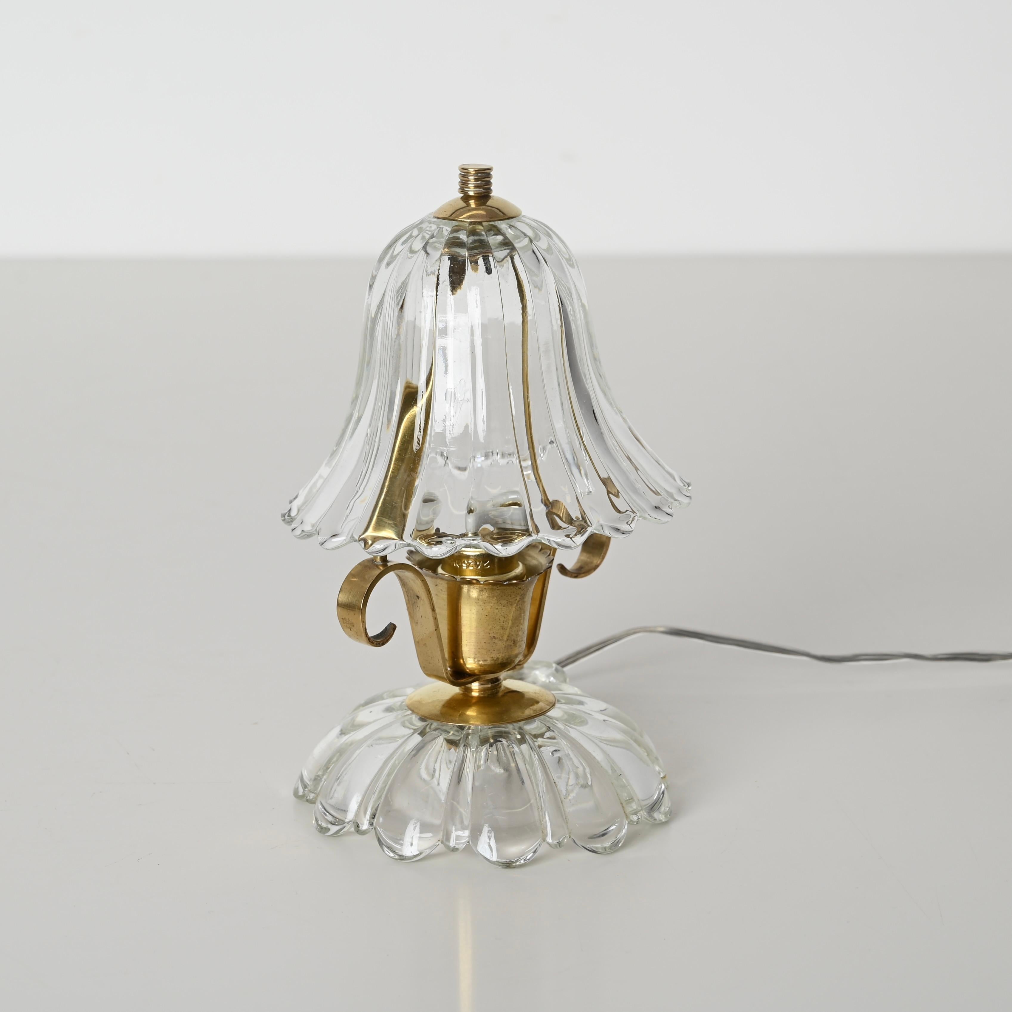 Paar Murano Barovier-Tischlampen „Bell“ aus Glas und Messing, Italien, 1940er Jahre im Angebot 5
