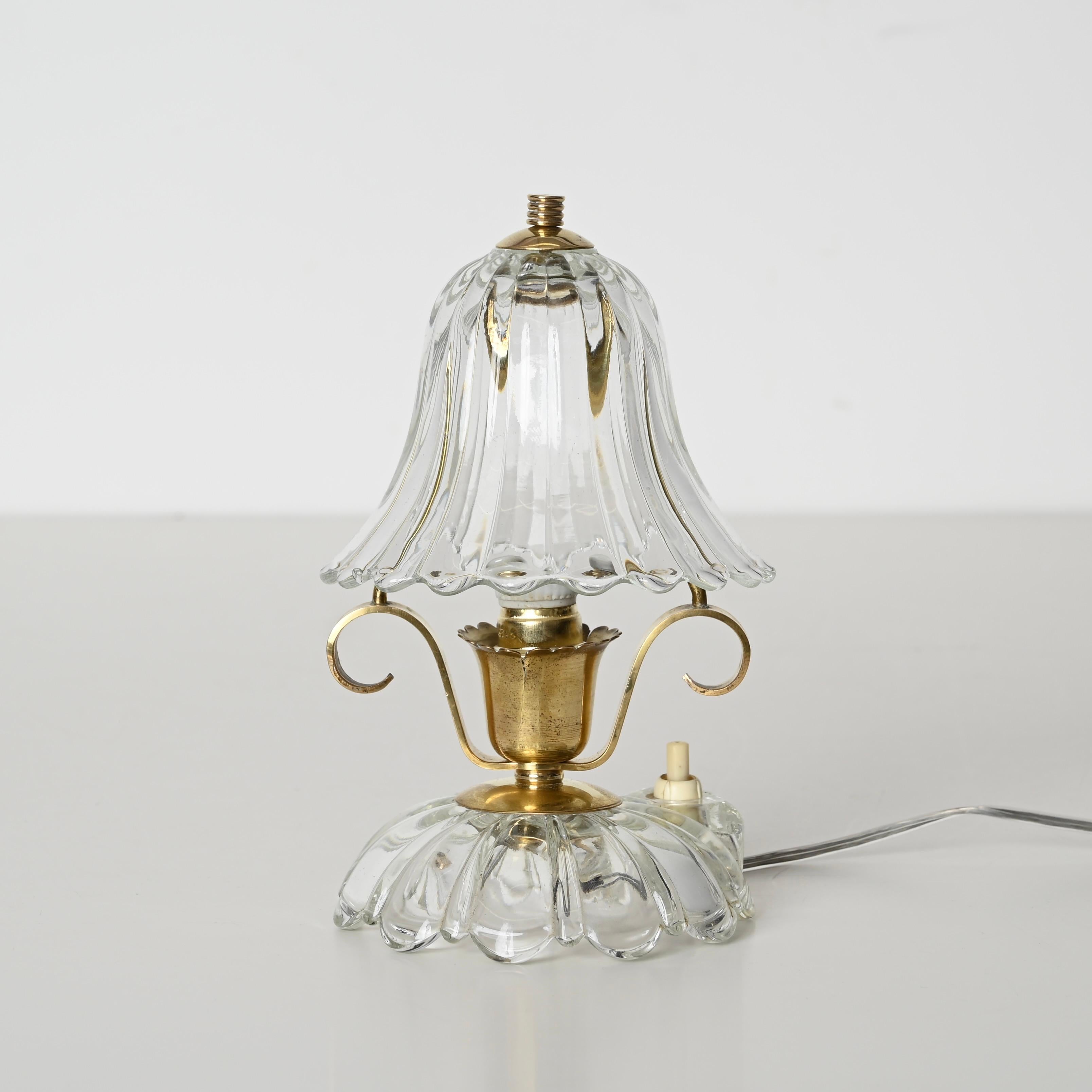 Paar Murano Barovier-Tischlampen „Bell“ aus Glas und Messing, Italien, 1940er Jahre im Angebot 9