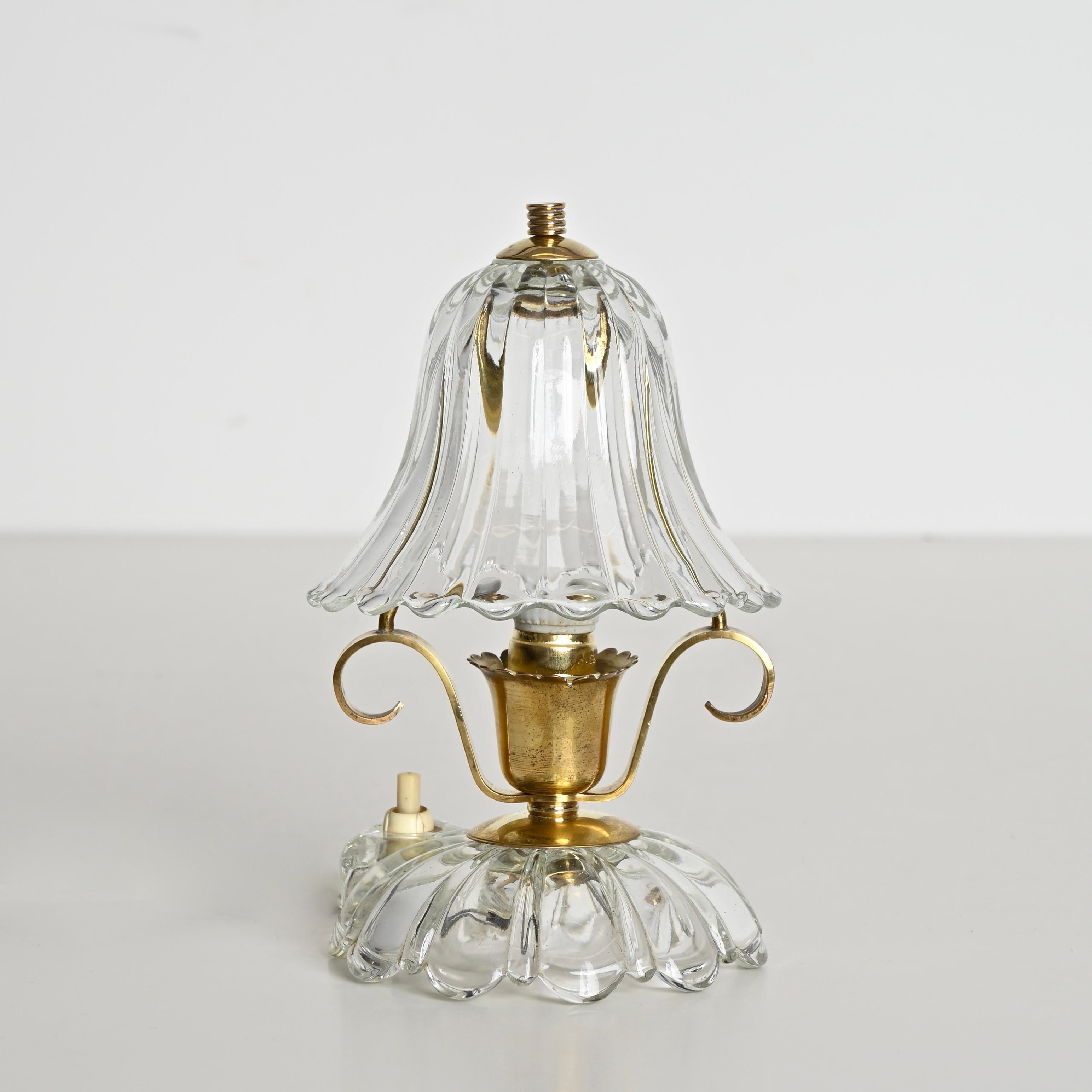 Paar Murano Barovier-Tischlampen „Bell“ aus Glas und Messing, Italien, 1940er Jahre (Italienisch) im Angebot