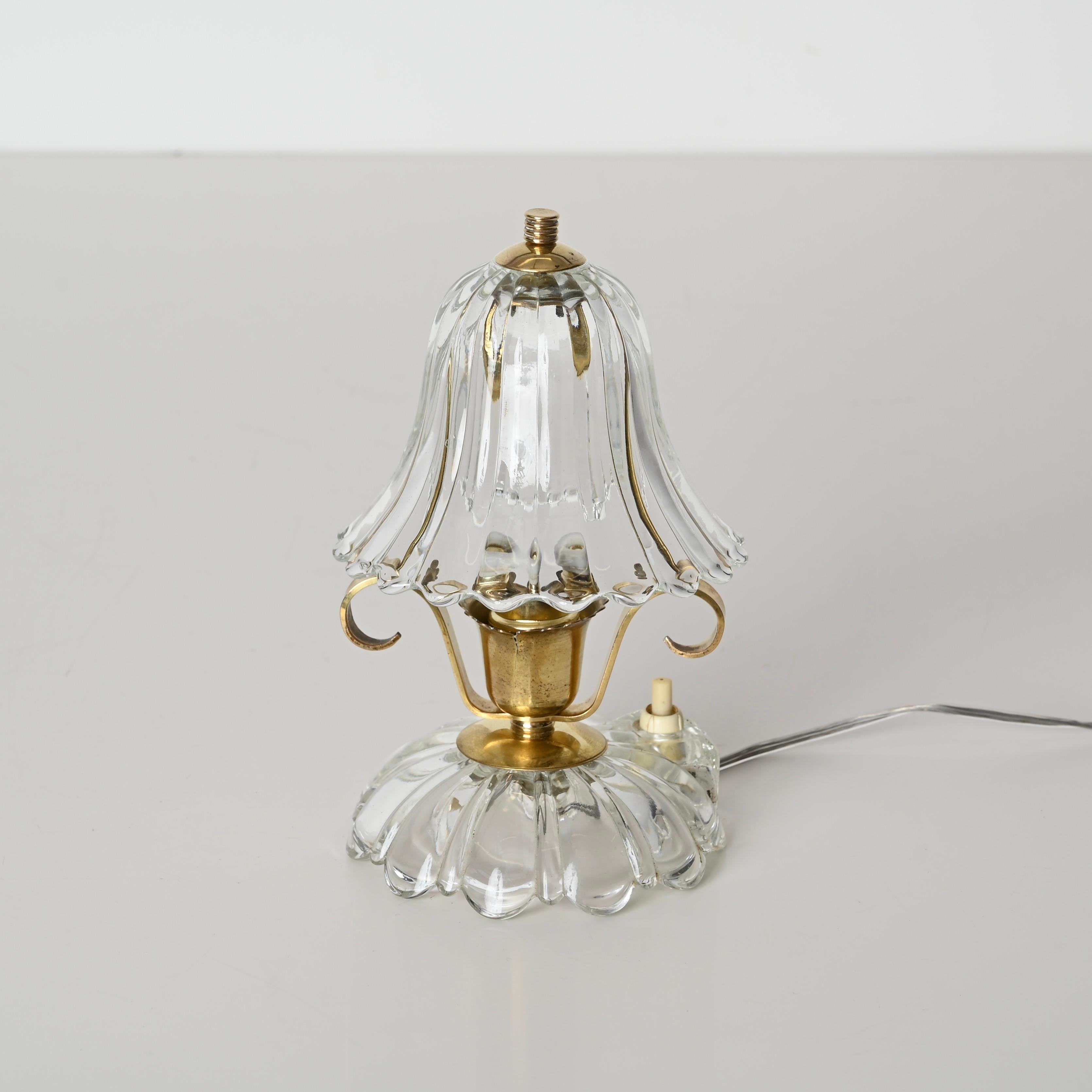 Paar Murano Barovier-Tischlampen „Bell“ aus Glas und Messing, Italien, 1940er Jahre im Zustand „Gut“ im Angebot in Roma, IT