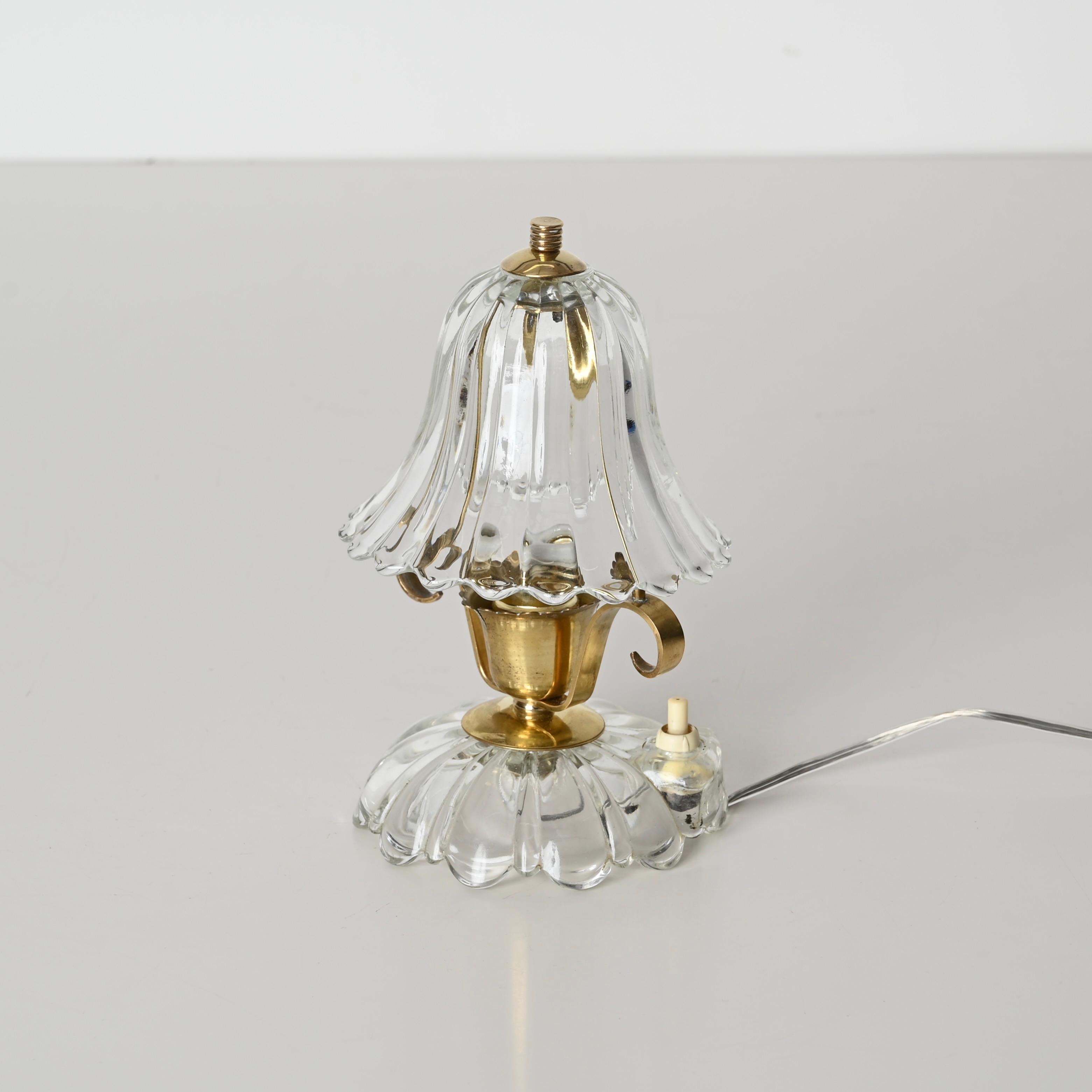 Paar Murano Barovier-Tischlampen „Bell“ aus Glas und Messing, Italien, 1940er Jahre im Angebot 1