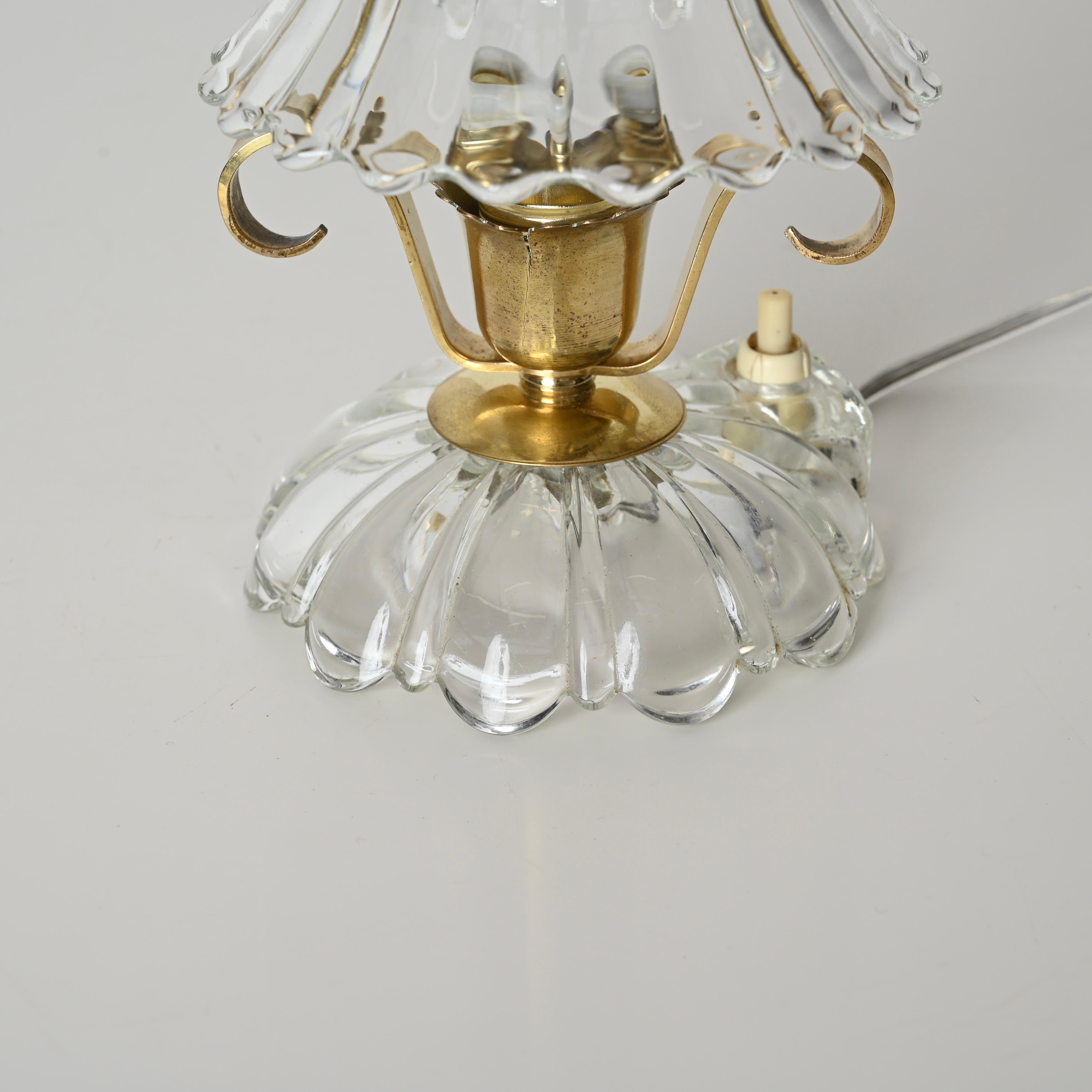 Paar Murano Barovier-Tischlampen „Bell“ aus Glas und Messing, Italien, 1940er Jahre im Angebot 2