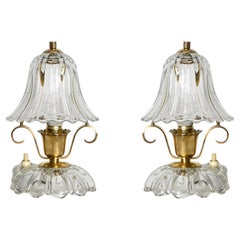 Paire de lampes de bureauell de Murano Barovier en verre et laiton, Italie, années 1940