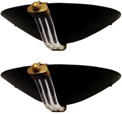 Pair of Murano Black and Clear Glass Sconces