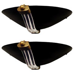 Pair of Murano Black and Clear Glass Sconces