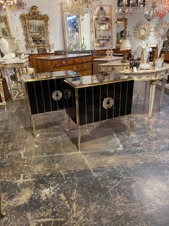 Pair of Murano Black Glass and Brass Side Tables