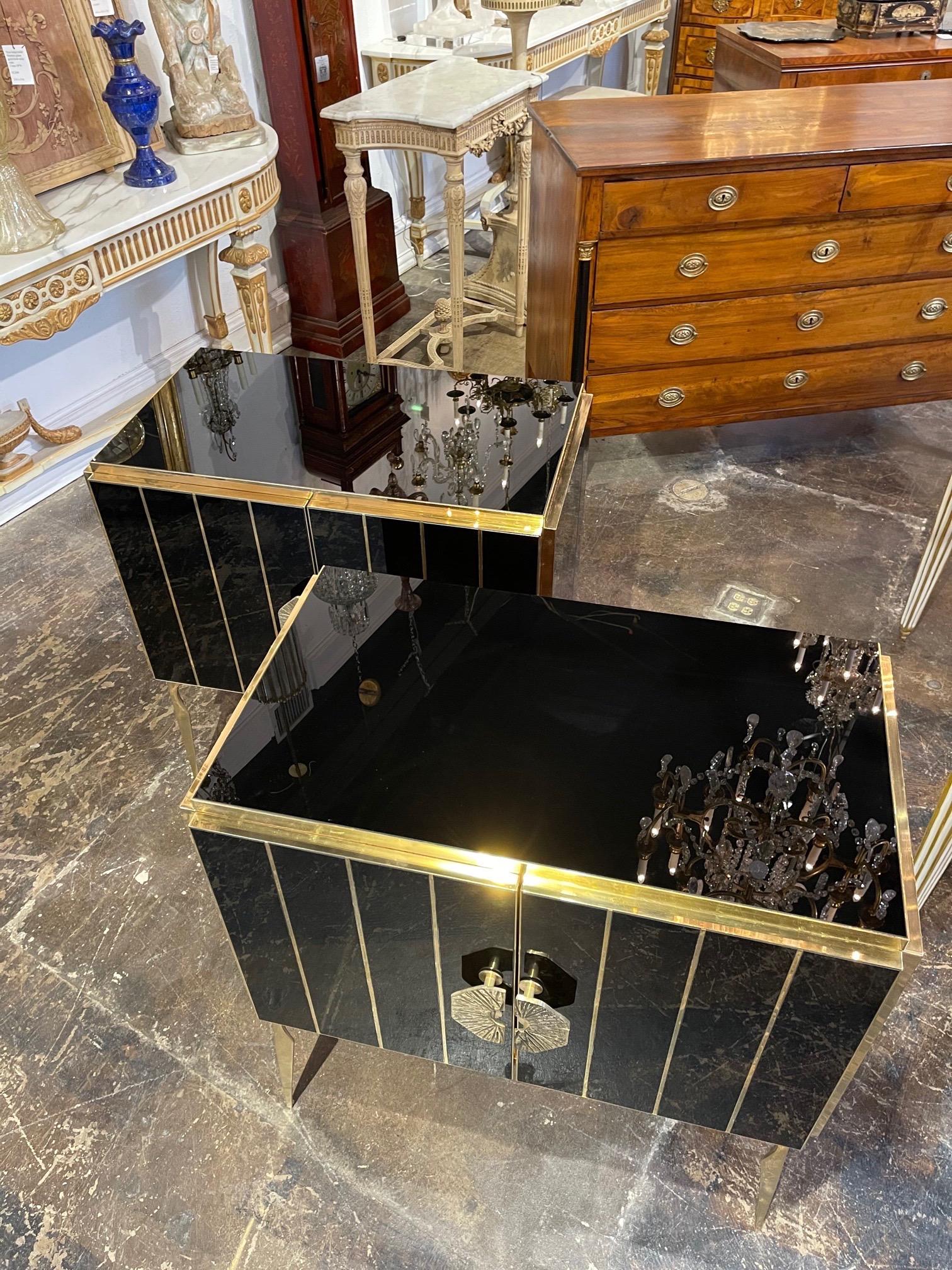 Pair of Murano Black Glass and Brass Side Tables In Good Condition For Sale In Dallas, TX
