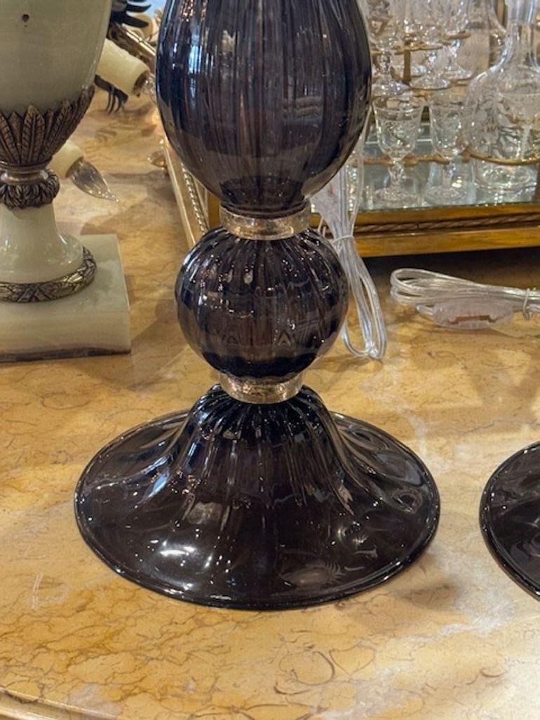 Paire de lampes en verre noir de Murano Bon état - En vente à Dallas, TX