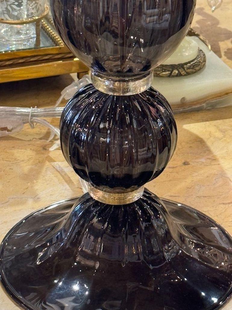 XXIe siècle et contemporain Paire de lampes en verre noir de Murano en vente