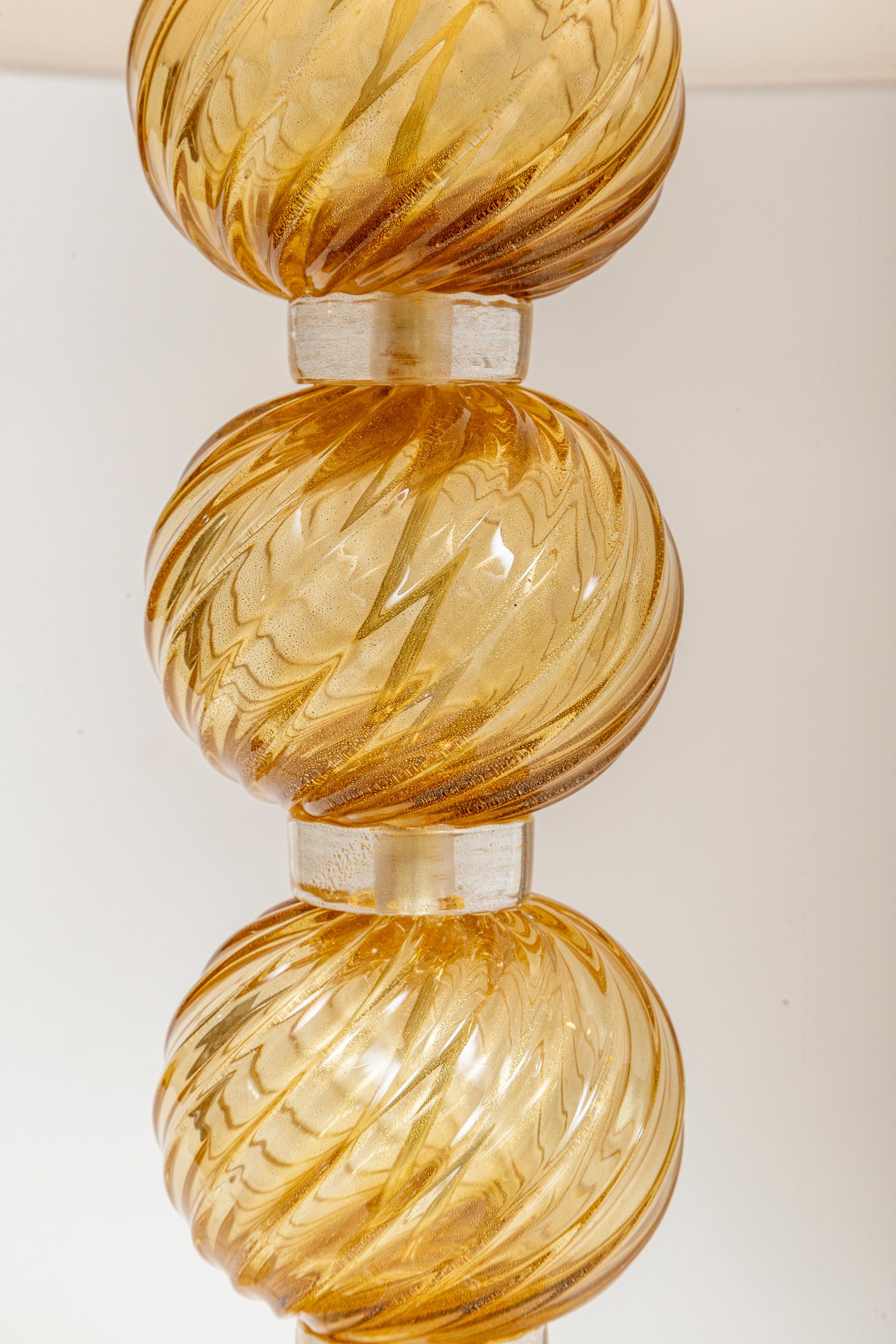 Pair Of Murano Blown Amber & Gold Swirl Lamps, Contemporary For Sale 2