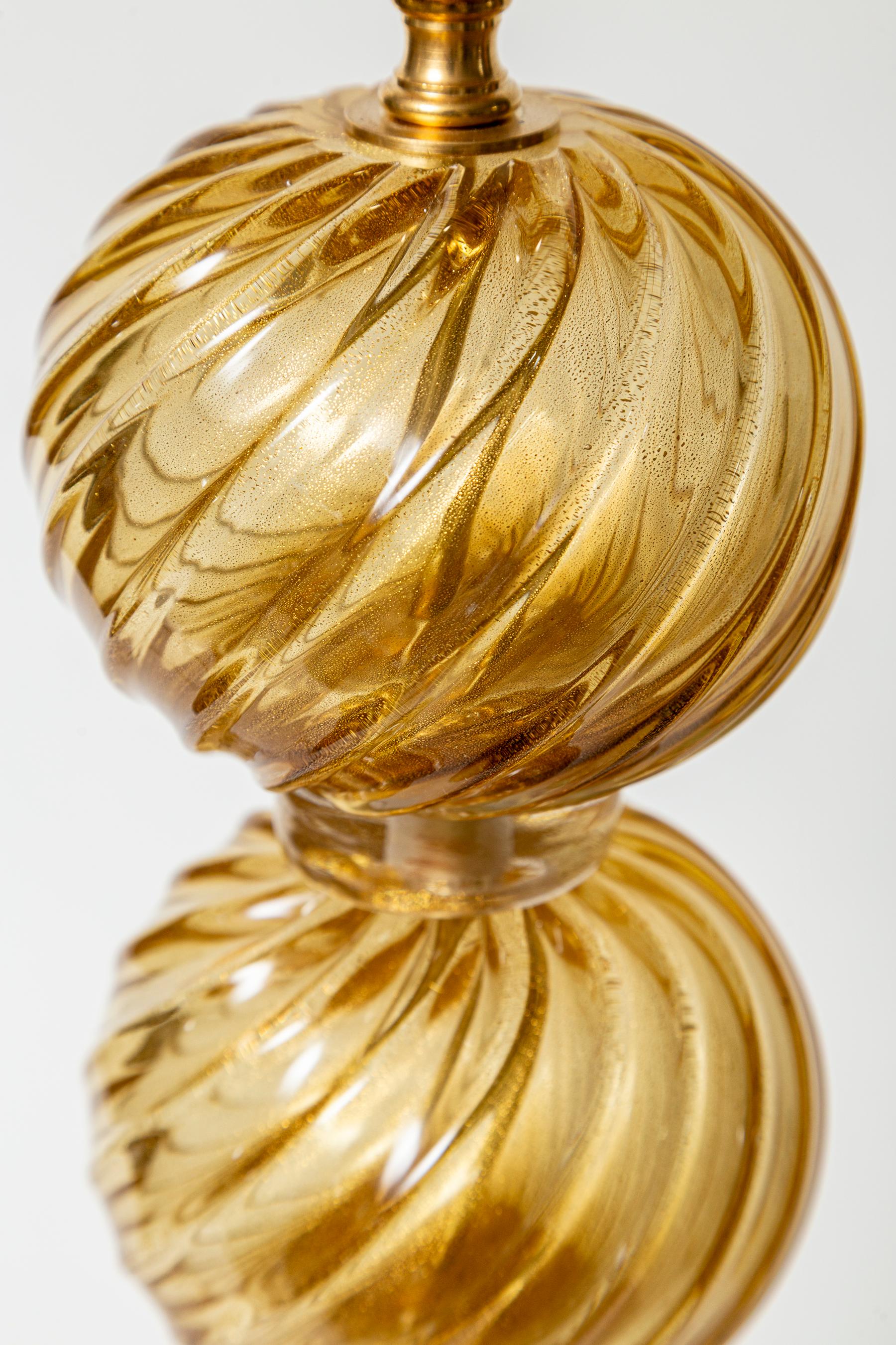 Pair Of Murano Blown Amber & Gold Swirl Lamps, Contemporary For Sale 3