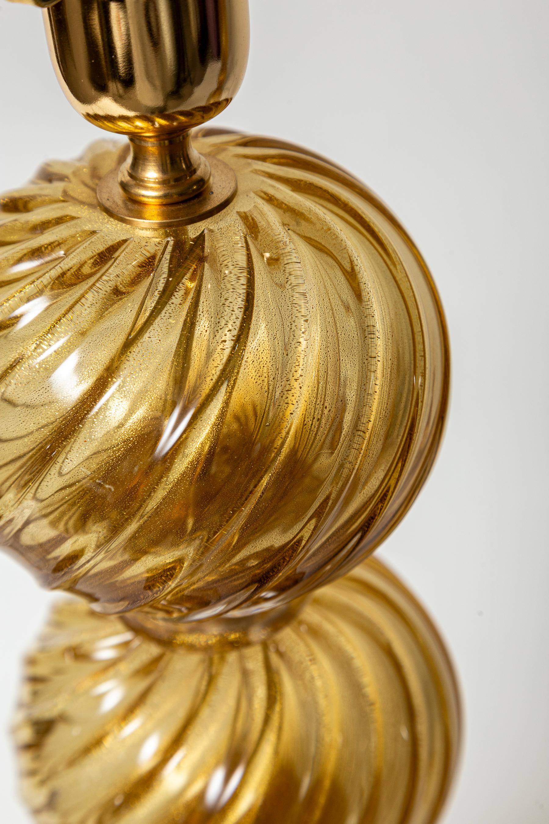Pair Of Murano Blown Amber & Gold Swirl Lamps, Contemporary For Sale 4
